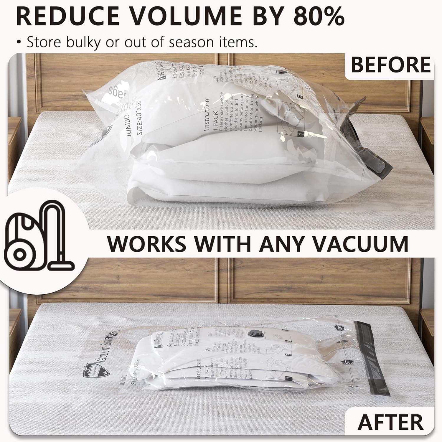 16-Piece Vacuum Storage Bags Set (4 Jumbo, 4 Large, 4 Medium, 4 Small) with Hand Pump - Space Saving Compression Bags for Clothes, Blankets, Comforters & Pillows - Perfect for Travel, Moving & Seasonal Storage Organization