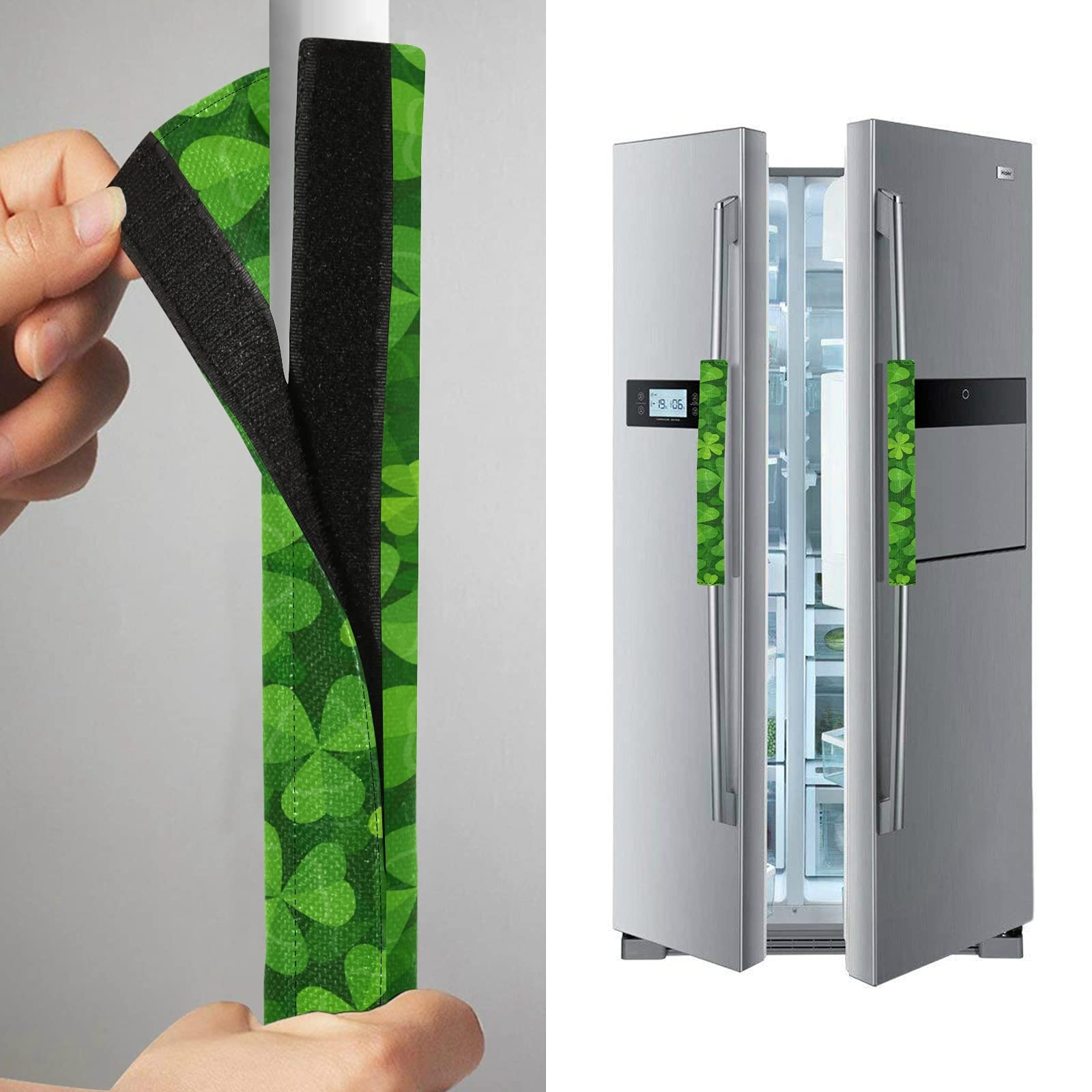 St. Patrick's Day Clover Refrigerator Handle Covers - Set of 2 Shamrock Green Leaf Kitchen Appliance Decor for Fridge, Oven & Dishwasher - Perfect for Irish-Themed Parties & Home Decor