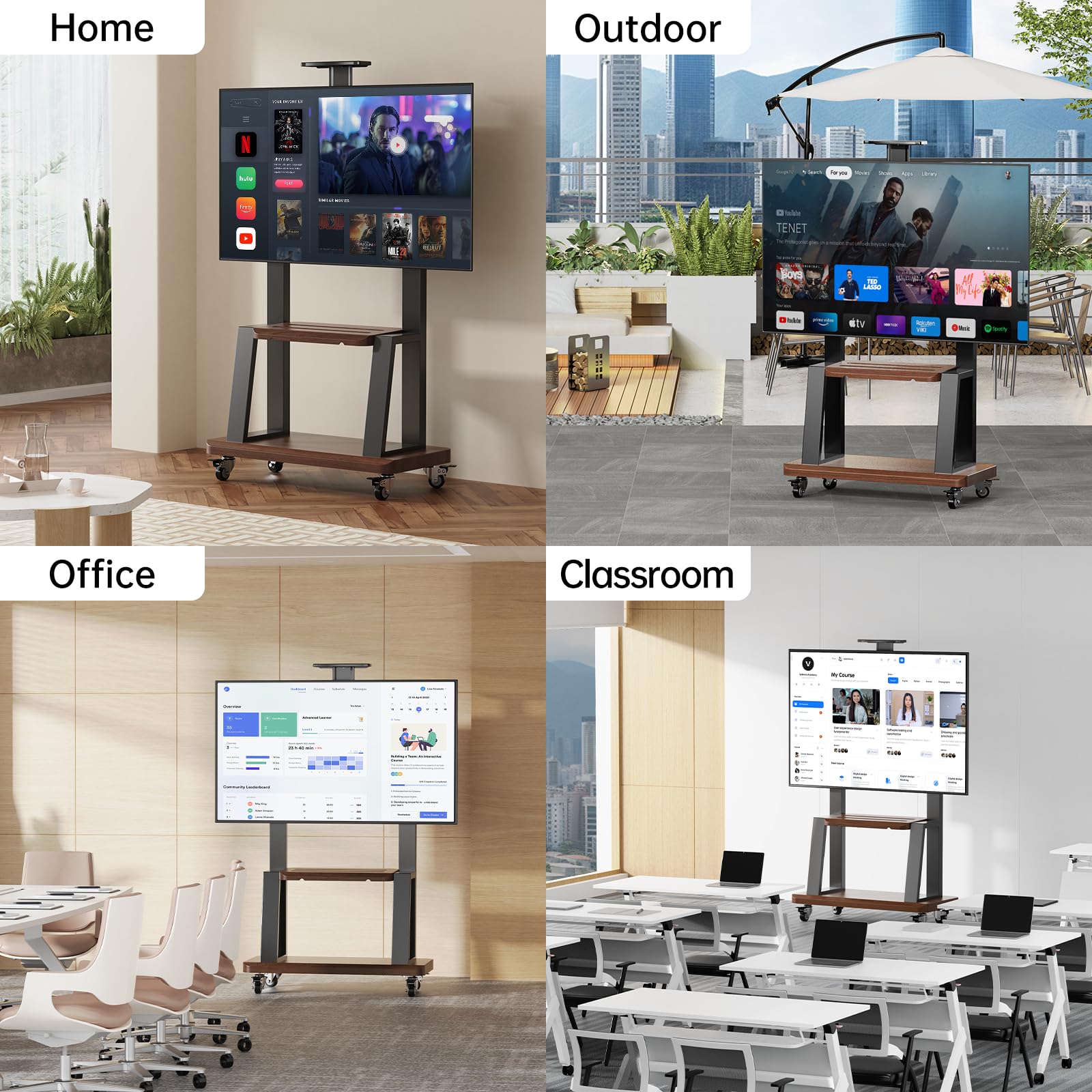 Heavy-Duty Mobile TV Stand Cart with Wheels for 32-75 Inch Flat/Curved LED/LCD/OLED Screens - Adjustable Height Floor TV Stand with Shelf, Supports up to 180lbs & Max VESA 600x400mm (Black) | Perfect for Living Room, Bedroom, Office or Commercial Use