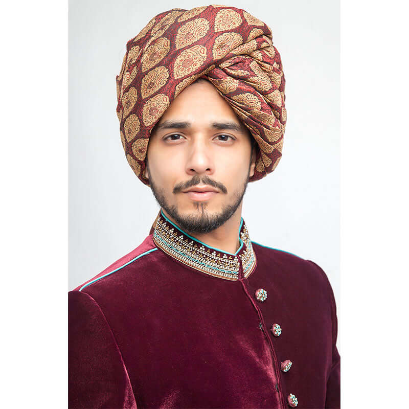Deep Maroon Velvet Sherwani for Men - Slim Fit Indian Wedding Suit | Perfect for Groom Outfit, Festive Occasions & Cultural Events