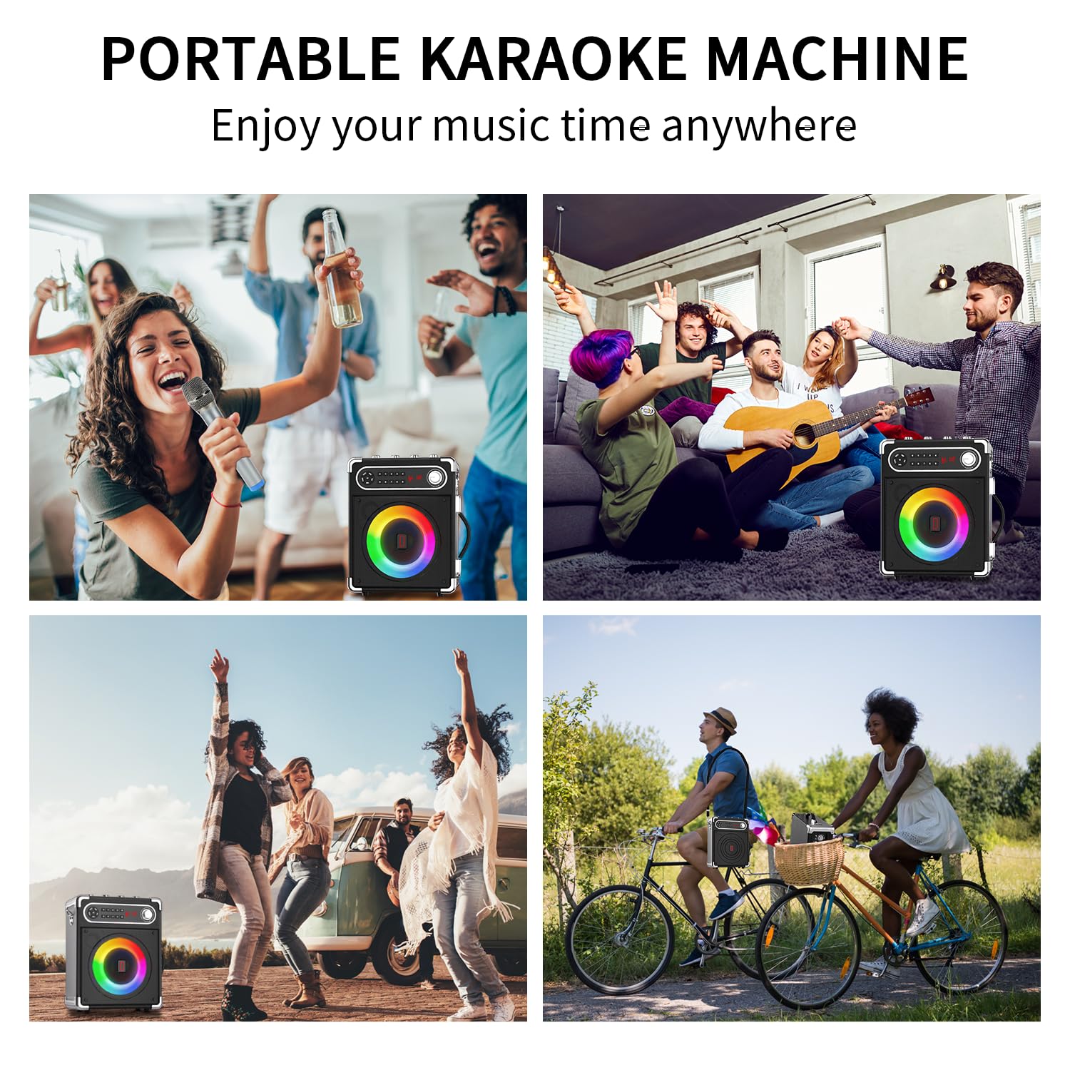 Portable Karaoke Machine with 2 Wireless Microphones - Bluetooth 5.1 Speaker for Adults & Kids, Bass/Treble Control, PA System with Remote, LED Lights, TF Card/USB/AUX/FM Support - Perfect for Home Parties, Birthday Celebrations & Family Gatherings