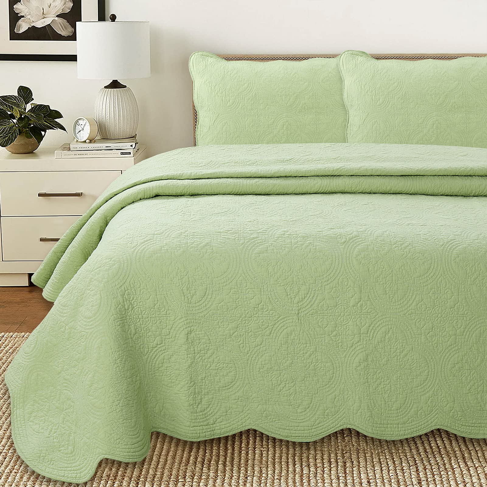 Pure Cotton Quilt Set King Size 3-Piece - Blantyre Green | Soft & Breathable Bedding for All Seasons | Perfect for Master Bedroom & Guest Room