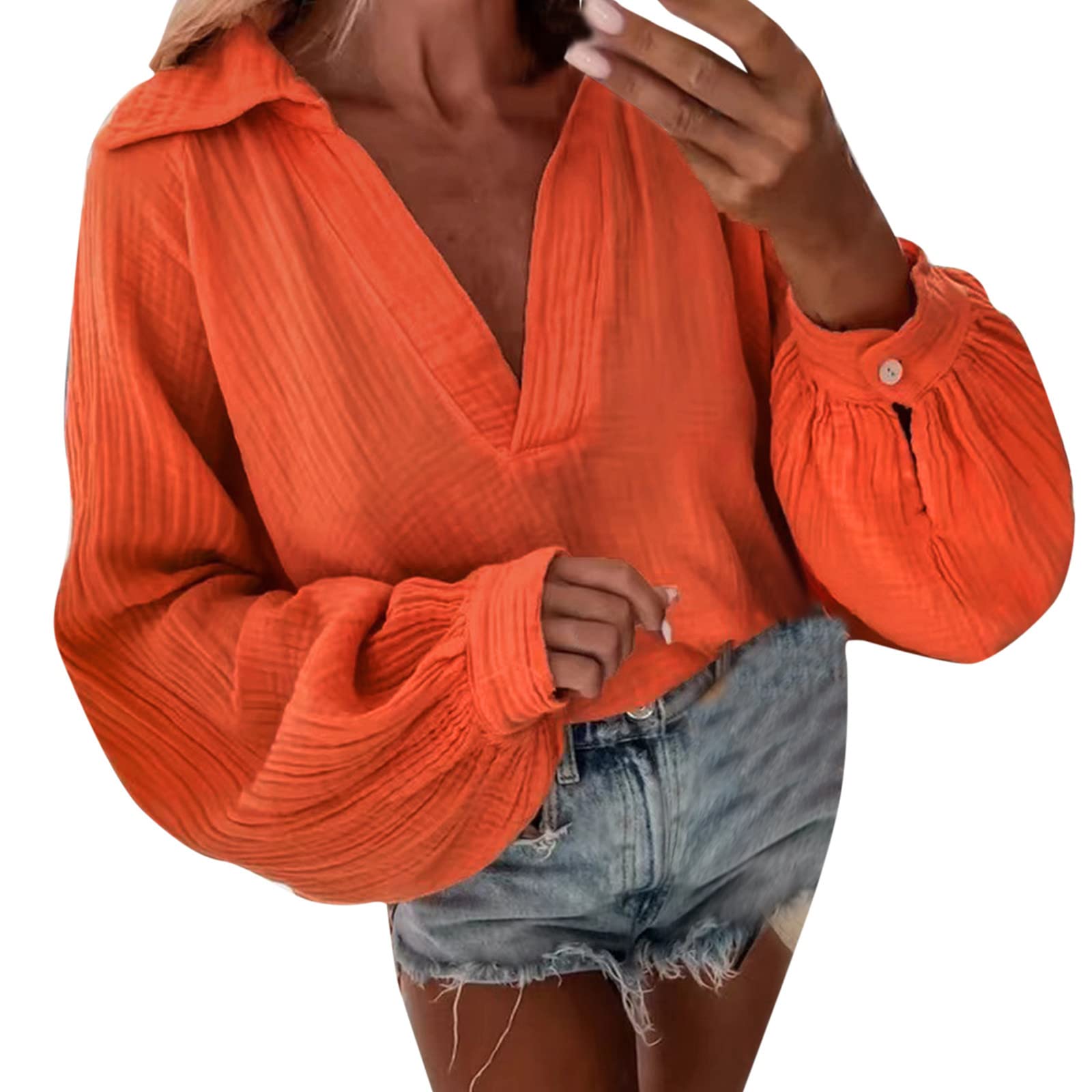 Elegant Women's Casual V-Neck Long Sleeve Blouse - Solid Color Dressy Work Shirt for Office, Business Meetings & Professional Occasions