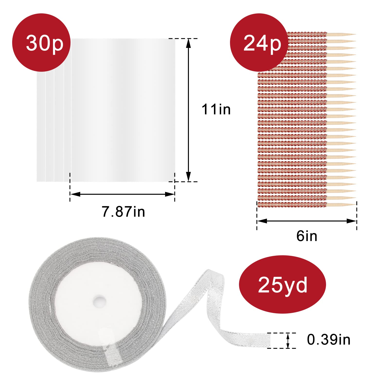 24P Glitter Candy Apple Sticks with 30P Candy Bags & 25yd Glitter Ribbon - Coldairsoap Bling Party Supplies for Birthday, Baby Shower, Wedding Favors and Holiday Decorations