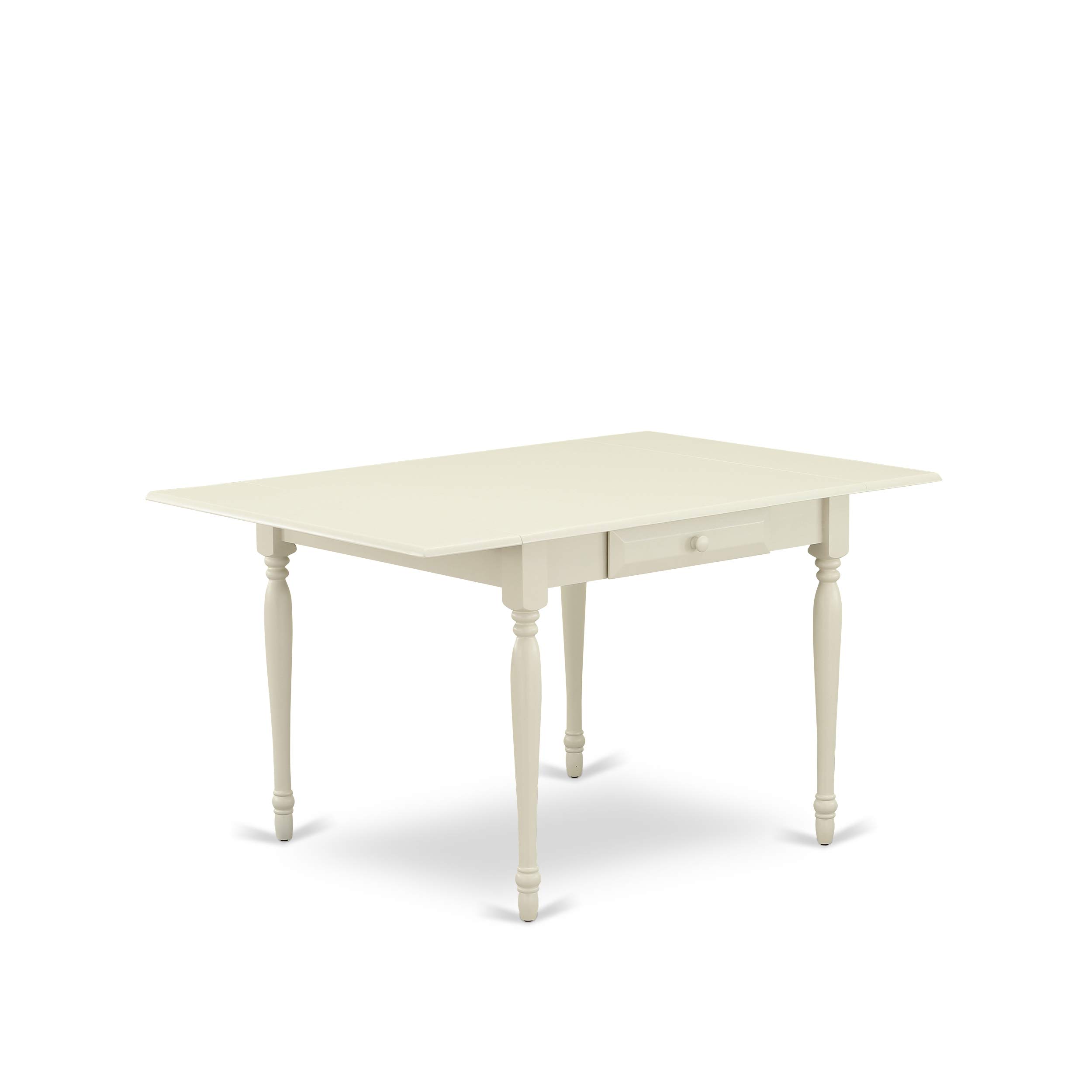 East West Furniture MZKE3-LWH-W 3-Piece Kitchen Table & Chairs Set - 36x54 Inch Rectangle Drop Leaf Dining Table with 2 Matching Chairs in Linen White | Perfect for Small Spaces, Breakfast Nooks & Cozy Dining Areas