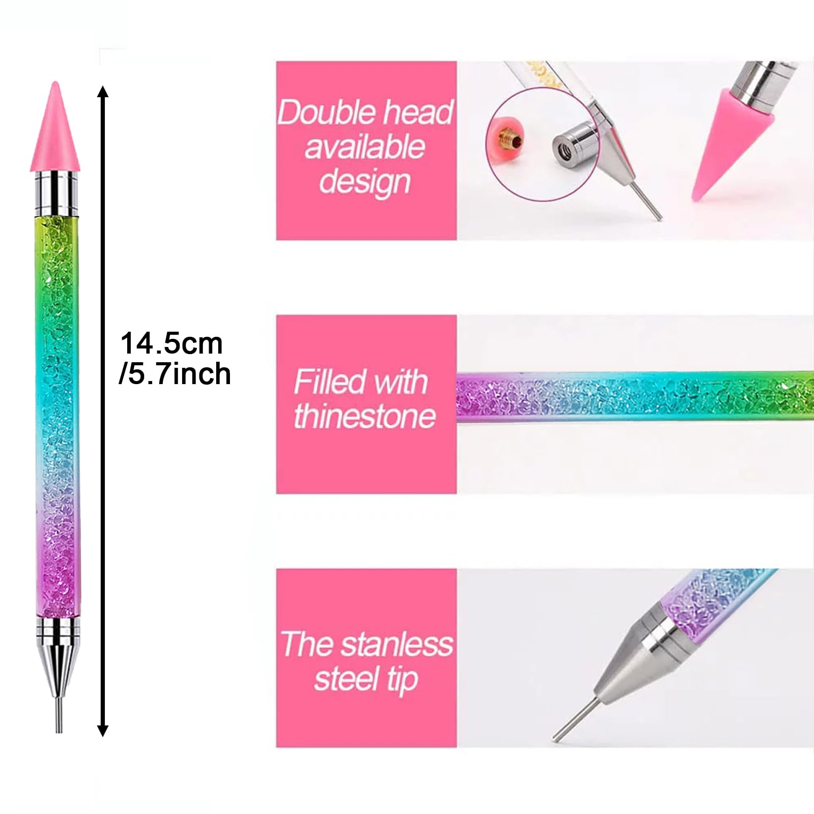 **Rhinestone Picker Tool with 6 Wax Tips – Nail Rhinestone Applicator for Nail Art & DIY – Dotting Pen for Rhinestone Pickup & Decoration – Perfect for Manicures, Nail Extensions & Crafting**