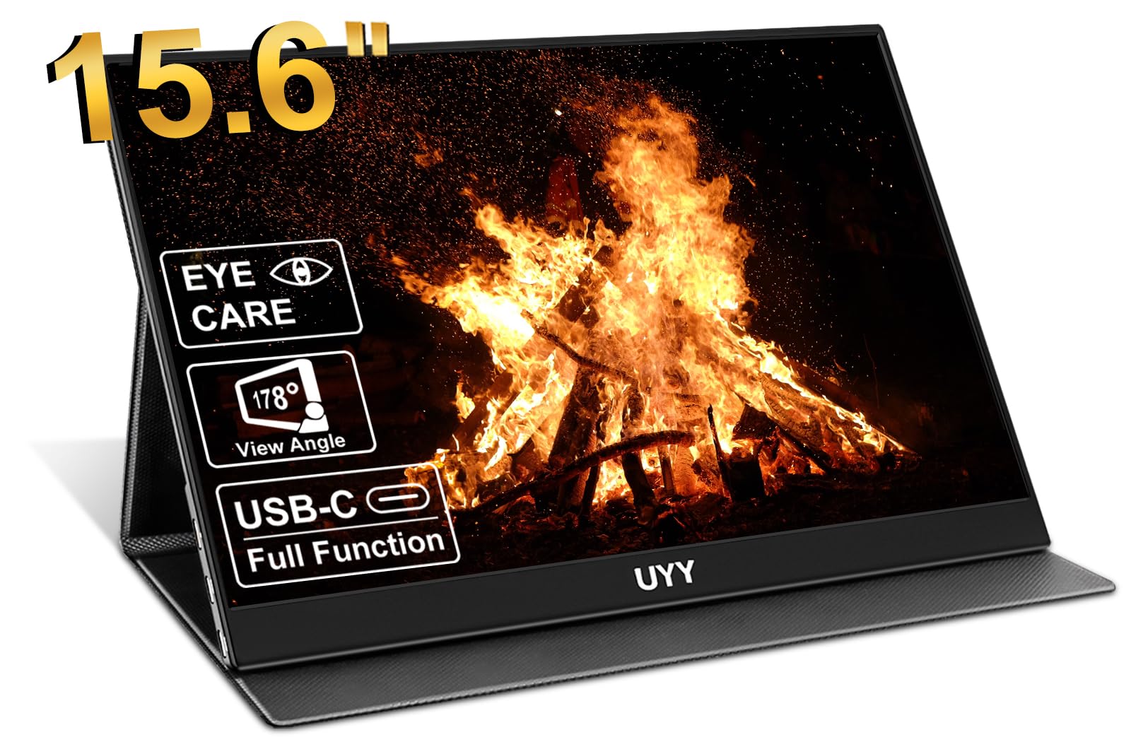 UYY 15.6-inch Portable Monitor - Ultra-Thin FHD 1080P IPS Display with HDR, Smart Cover & Dual Speakers - HDMI & Type-C Compatible with Laptop, PC, Phone, Mac, PS5, Xbox, Switch - Perfect for Travel, Gaming & Remote Work