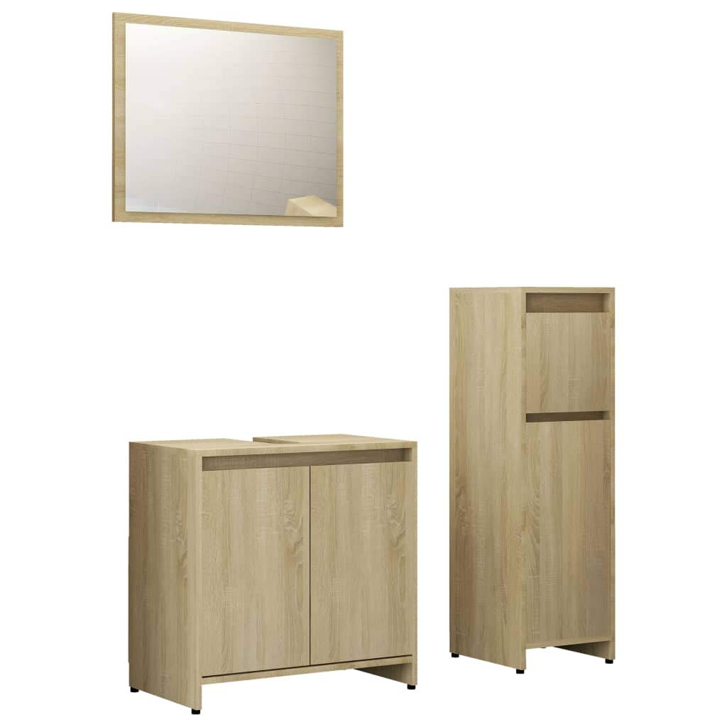 Warmliving 3-Piece Bathroom Vanity Set with Mirror - Freestanding Storage Cabinet, Chipboard, Sonoma Oak Finish | Perfect for Small Bathrooms, Powder Rooms & Home Renovations