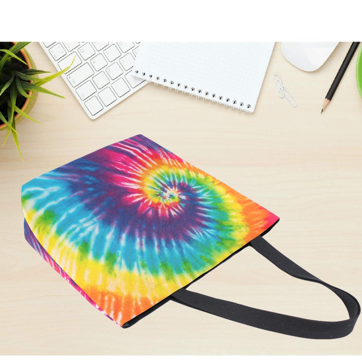 Pfrewn Tie Dye Canvas Tote Bag - Large Washable Shoulder Bag for Beach & Grocery Shopping