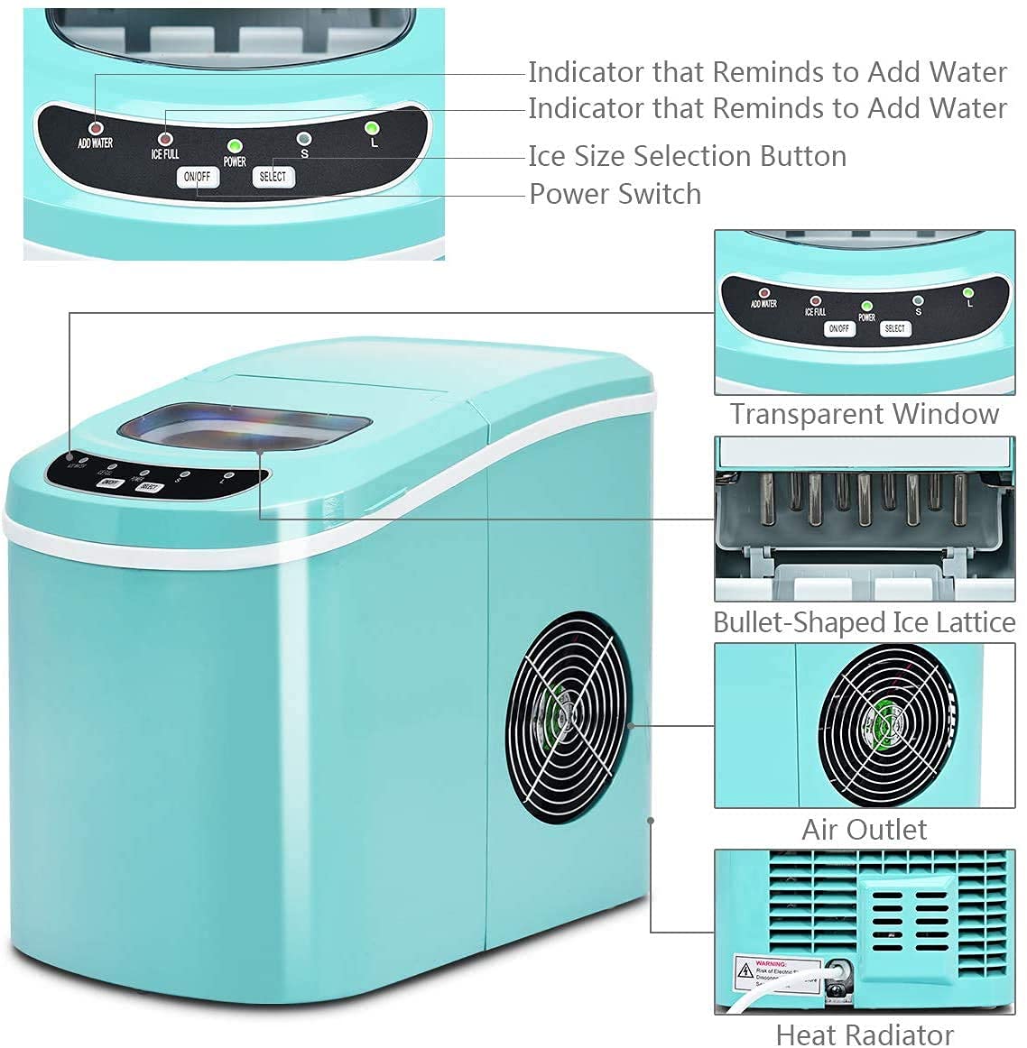 Portable Countertop Ice Maker Machine - 9 Cubes in 6 Mins, 2.2L Capacity with Ice Scoop & Removable Basket | Perfect for Cocktails, Sodas, Water Bottles | Ideal for Home, Office, RV, Parties (Green) - Fast Freezing Compact Ice Cube Maker for Daily Use
