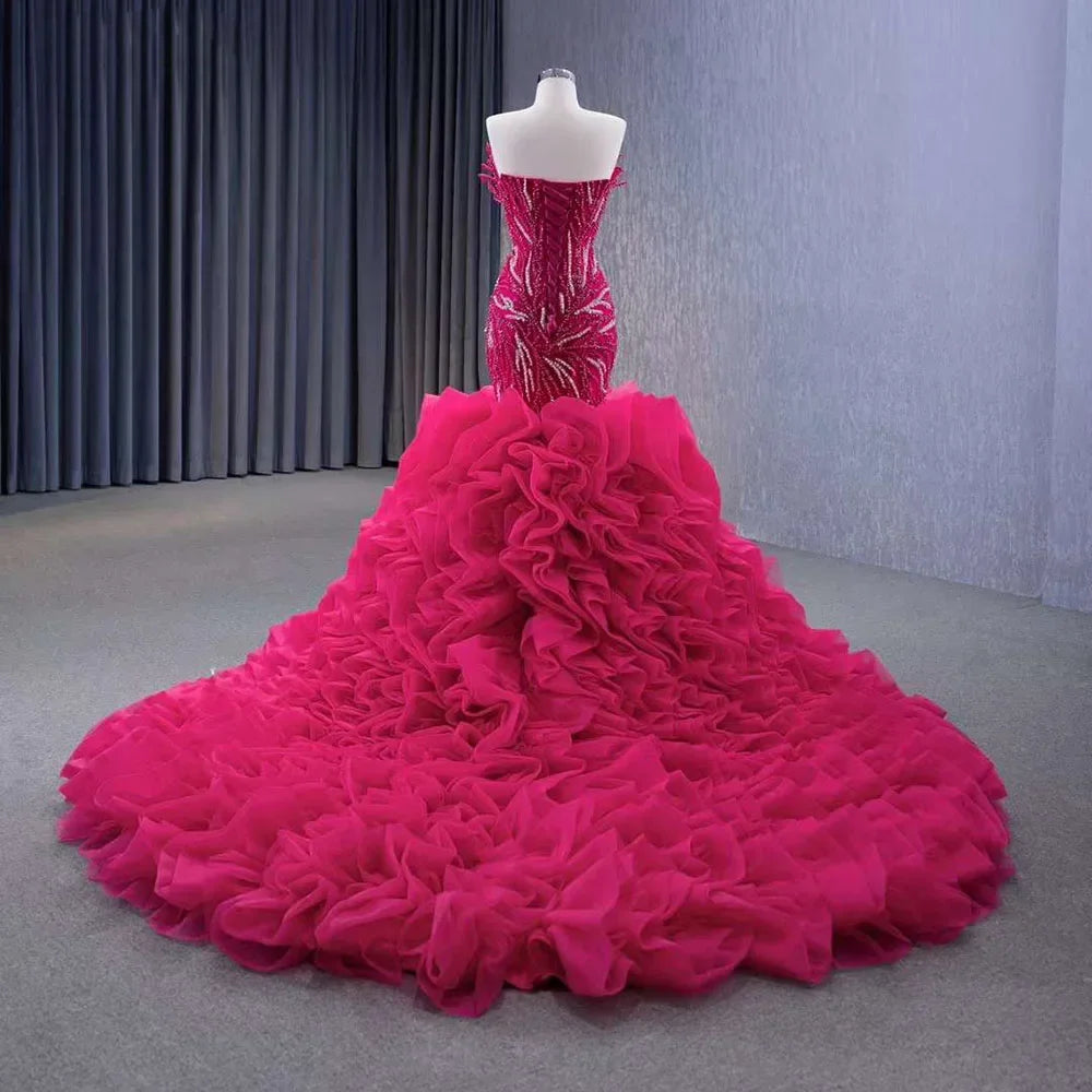 Luxury Fuchsia Lace Up Pearl Beaded Mermaid Wedding Dress - Serene Hill 2025 Custom Made Bride Gown HM231040 | Perfect for Beach Weddings, Formal Ceremonies & Red Carpet Events