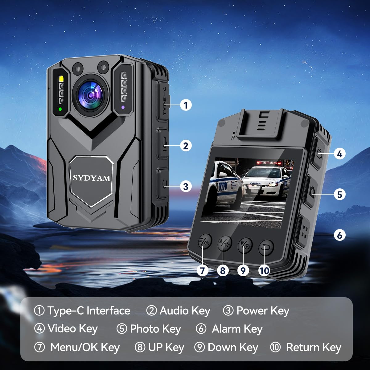SYDYAM 1440P HD 256GB Police Body Camera with Audio Recording & Night Vision, 2K Wearable Camcorder for Law Enforcement, Security Guards, Cycling, Hiking, Meetings - Long Battery Life (10-12 Hours) for Daily Patrols and Outdoor Activities