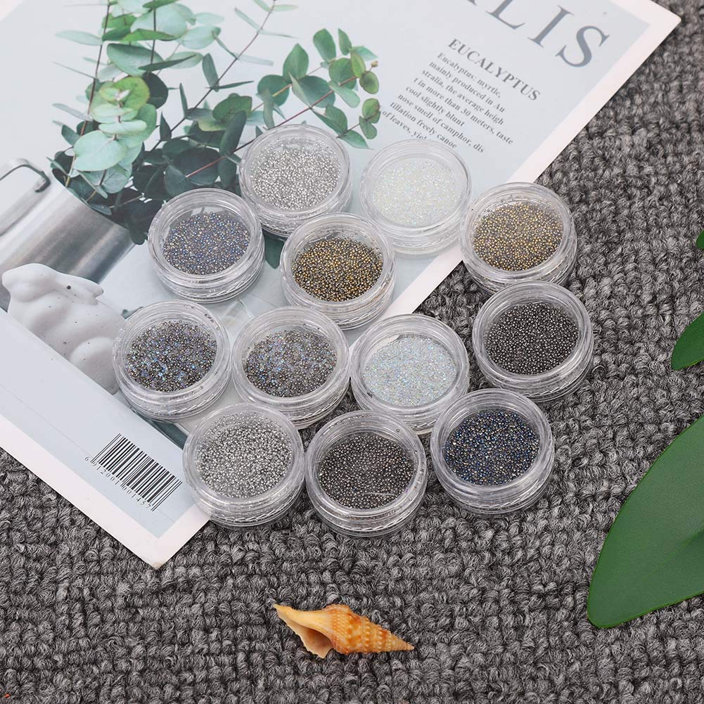 12 Grid DIY Nail Beads Kit - Plastic Glitter Rhinestones for Nail Art, Manicure Decorations & 3D Nail Tips - Perfect for Salon, Home DIY & Party Nail Designs