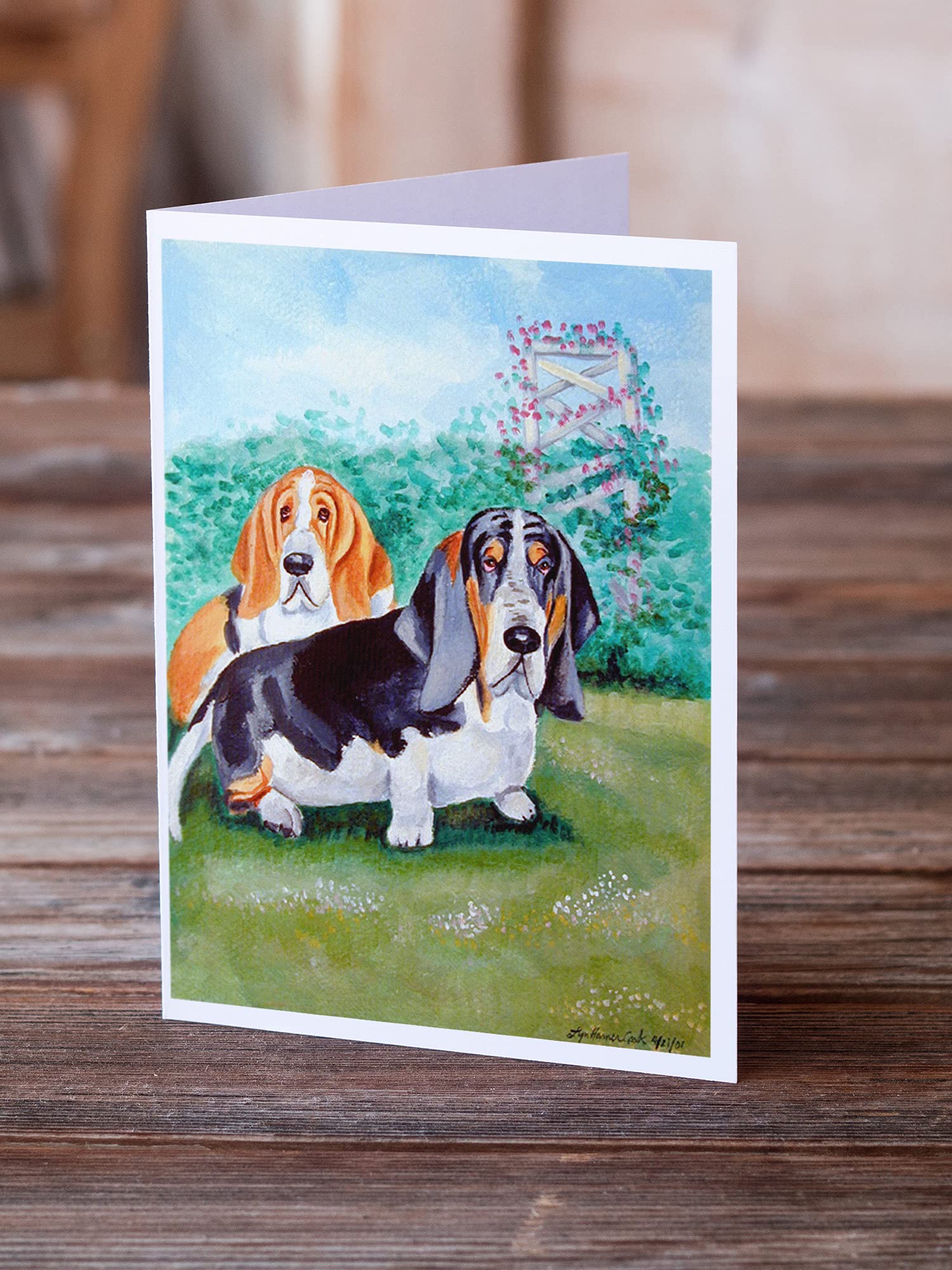 Basset Hound Double Trouble Blank Greeting Cards - Pack of 8 A7 Size (5x7) Note Cards with Envelopes | Whimsical Dog Lover Stationery for Birthdays, Thank You Notes & Special Occasions