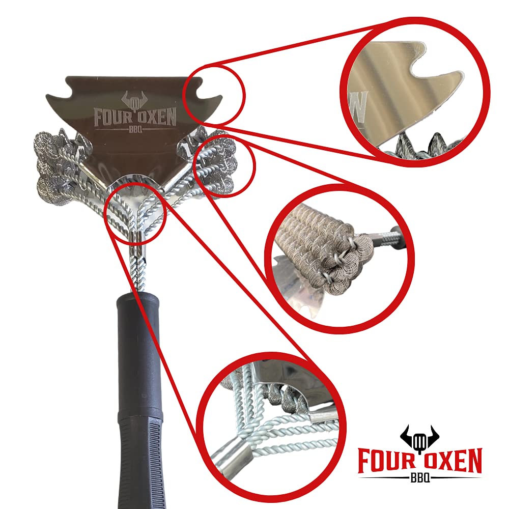 Stainless Steel Grill Brush and Scraper - Bristle-Free BBQ Cleaning Tool for Gas, Charcoal & Electric Grills - 16.5