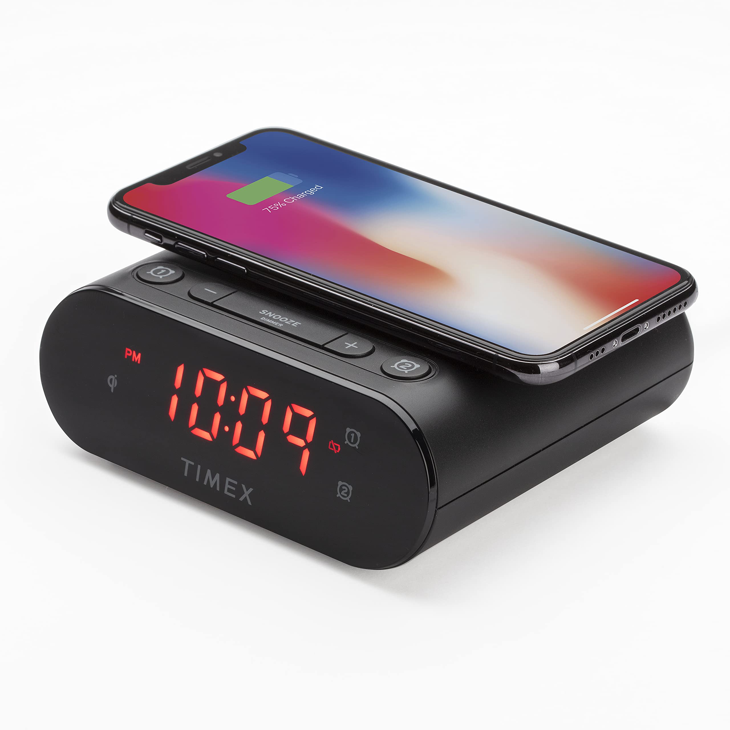 Timex TW300 Wireless Charging Dual Alarm Clock with Large LED Display, Dimmer, Snooze & Battery Backup - Ideal for Bedside Tables, Nightstands & Home Office Desks