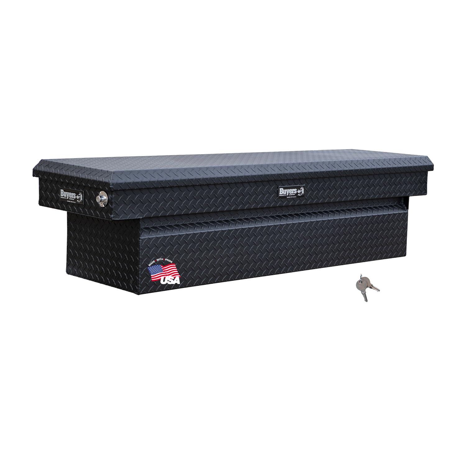 Heavy Duty Crossover Truck Tool Box - 71x20x23 Gloss Black Aluminum Storage Organizer for Equipment Accessories | Diamond Tread Metal Construction | Perfect for Pickup Trucks, Work Vehicles & Off-Road Adventures