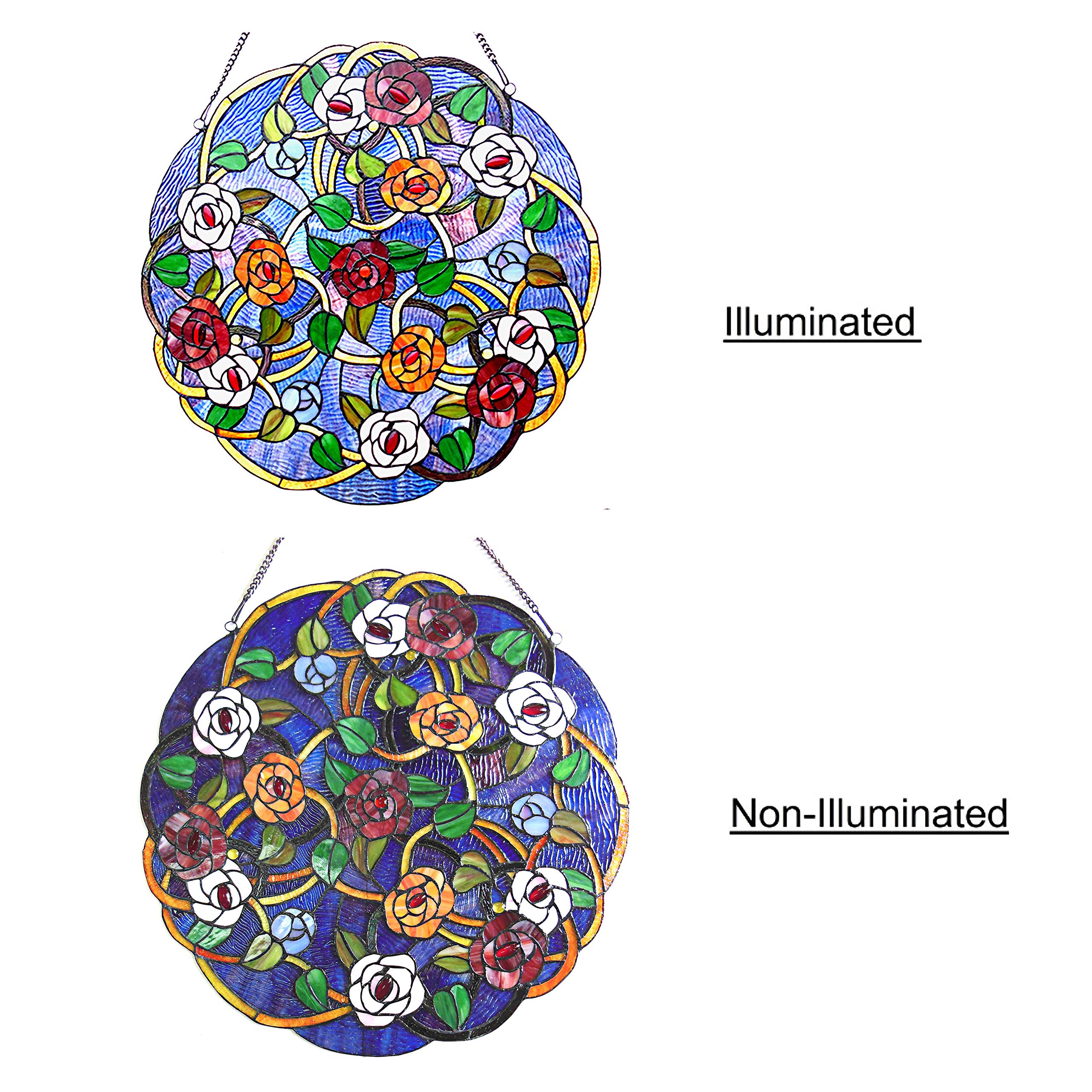 Tiffany-Style Stained Glass Roses Window Panel - 24 Inch Handcrafted Art Glass Decor for Home, Church & Office