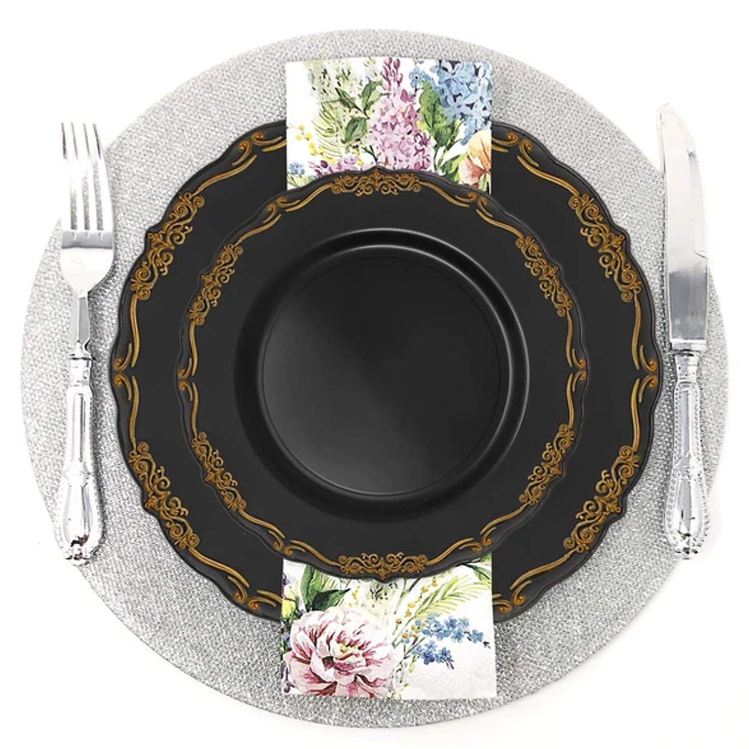 Elegant Disposable Plastic Plates Set - 120-Piece Black & Gold Dinnerware for Parties, Events & Catering - Perfect for Weddings, Birthdays & Outdoor Gatherings
