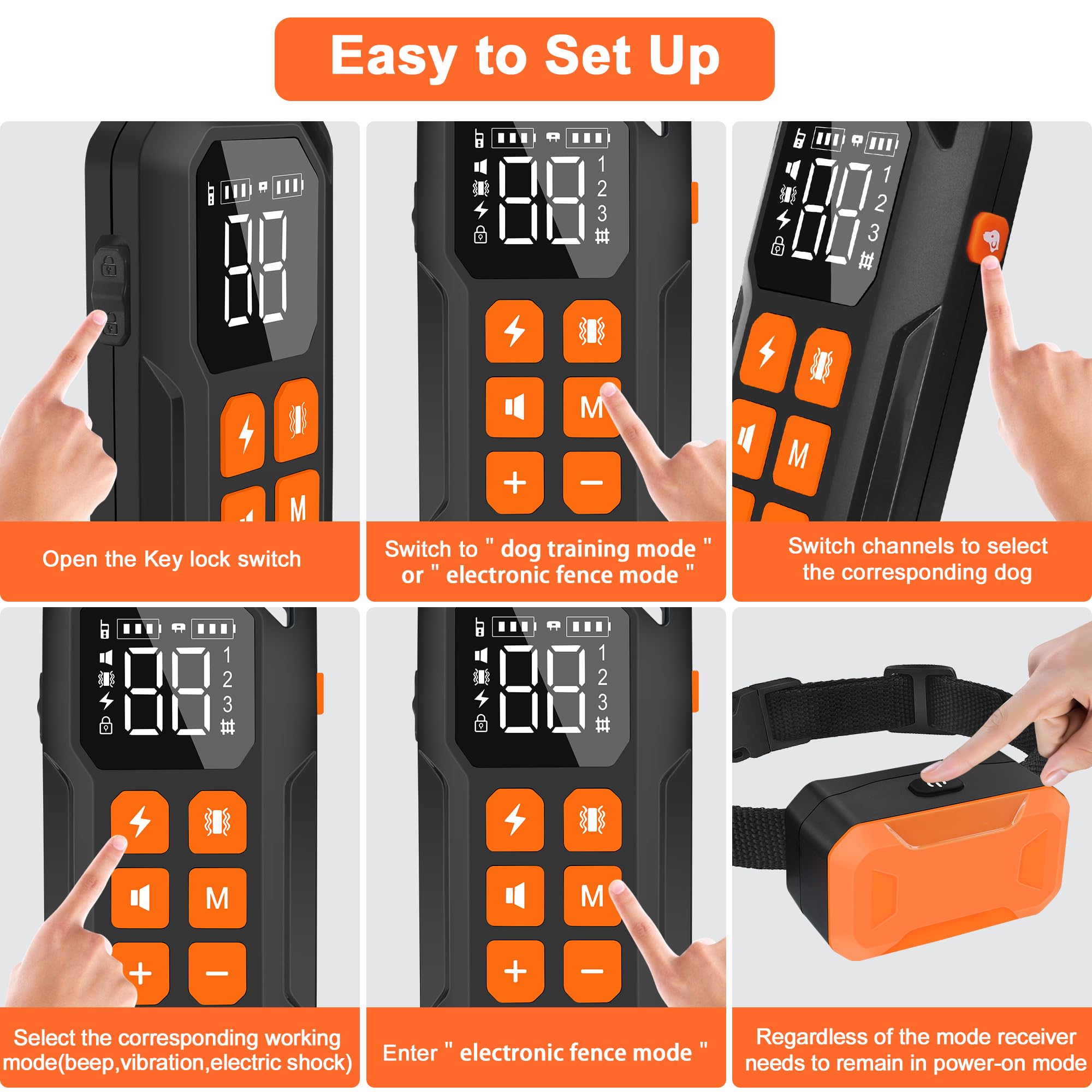 **2-in-1 Electric Wireless Dog Fence System & Training Collar with Remote – IPX7 Waterproof Shock Collar for All Dogs, Key Lock Switch & Charging Station – Perfect for Backyard, Training & Outdoor Adventures**