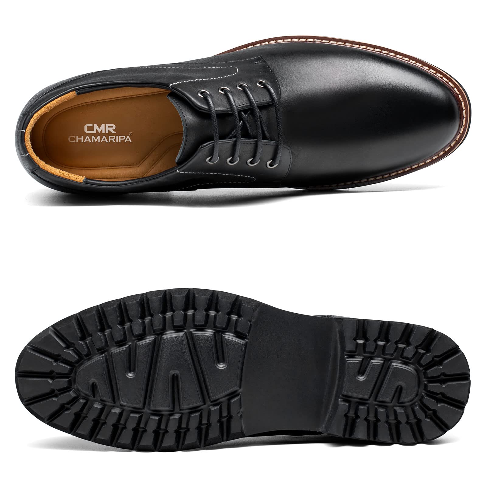 CHAMARIPA Men's Height Increasing Shoes - Leather Lace-up Dress Elevator Shoes (Invisible Lift) for Business, Dating & Formal Occasions