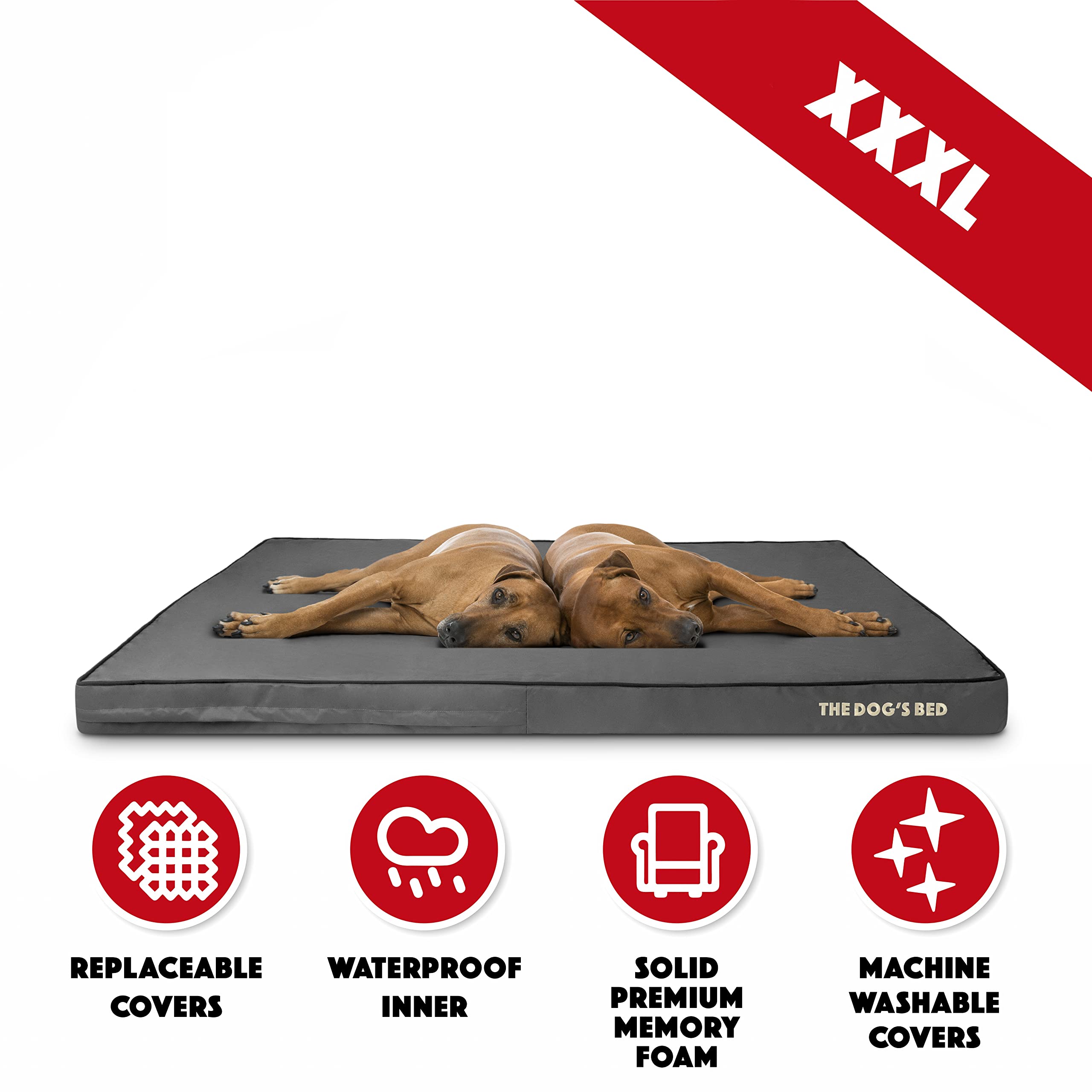 Orthopedic Memory Foam Dog Bed for Large Dogs - XXXL 64x44 Inches, Waterproof & Supportive Pet Bed with Removable Washable Cover, Grey & Black - Vet Approved for Joint Pain Relief - Perfect for Elderly Dogs or Pets with Arthritis in Living Room or Bedroom