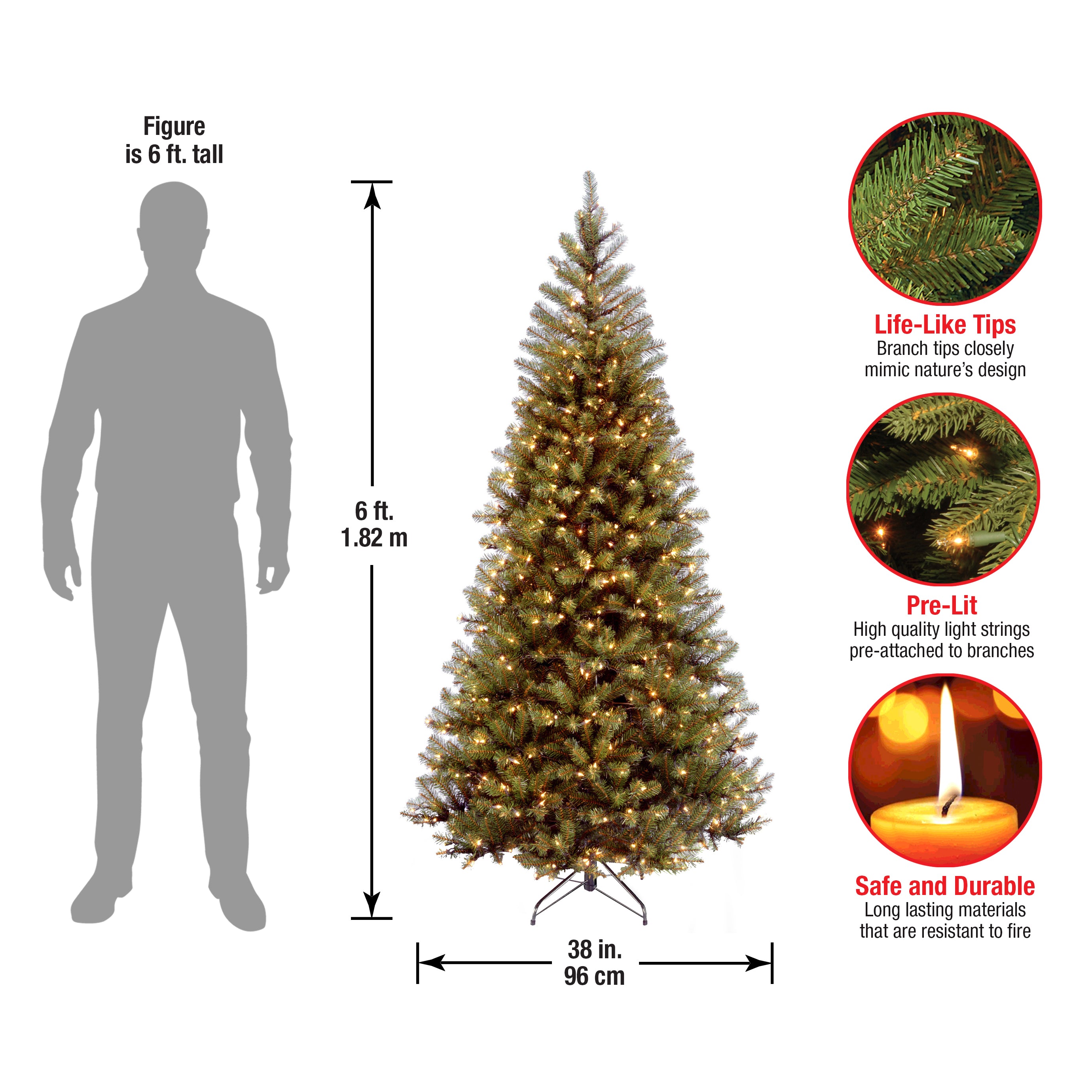 6 ft Pre-Lit Aspen Spruce Slim Artificial Christmas Tree with Clear LED Lights - Perfect for Small Spaces & Holiday Decor