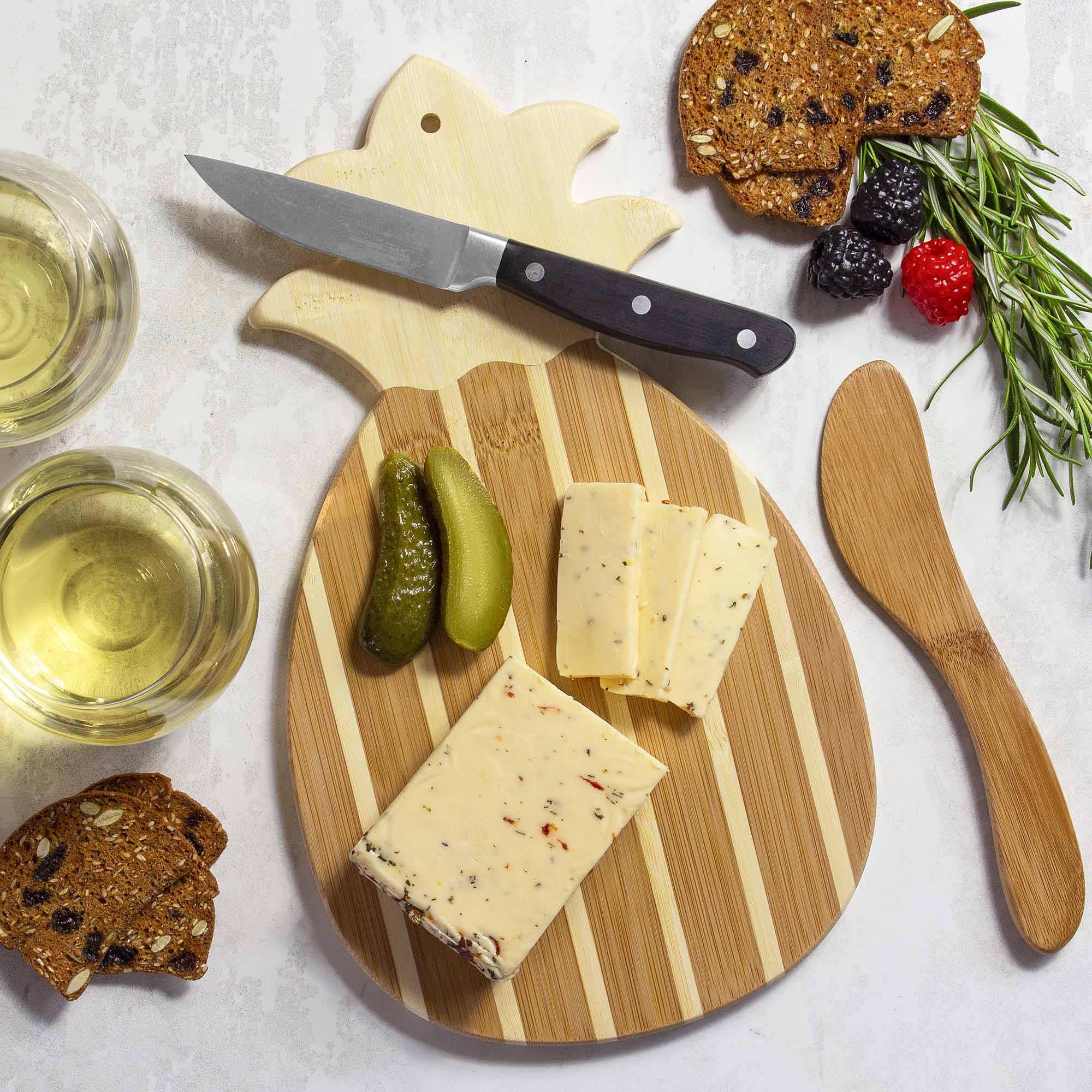 Pineapple Shaped Wooden Serving Board with Cheese Knife Set - Perfect for Charcuterie, Cheese Platters, and Party Entertaining Gifts