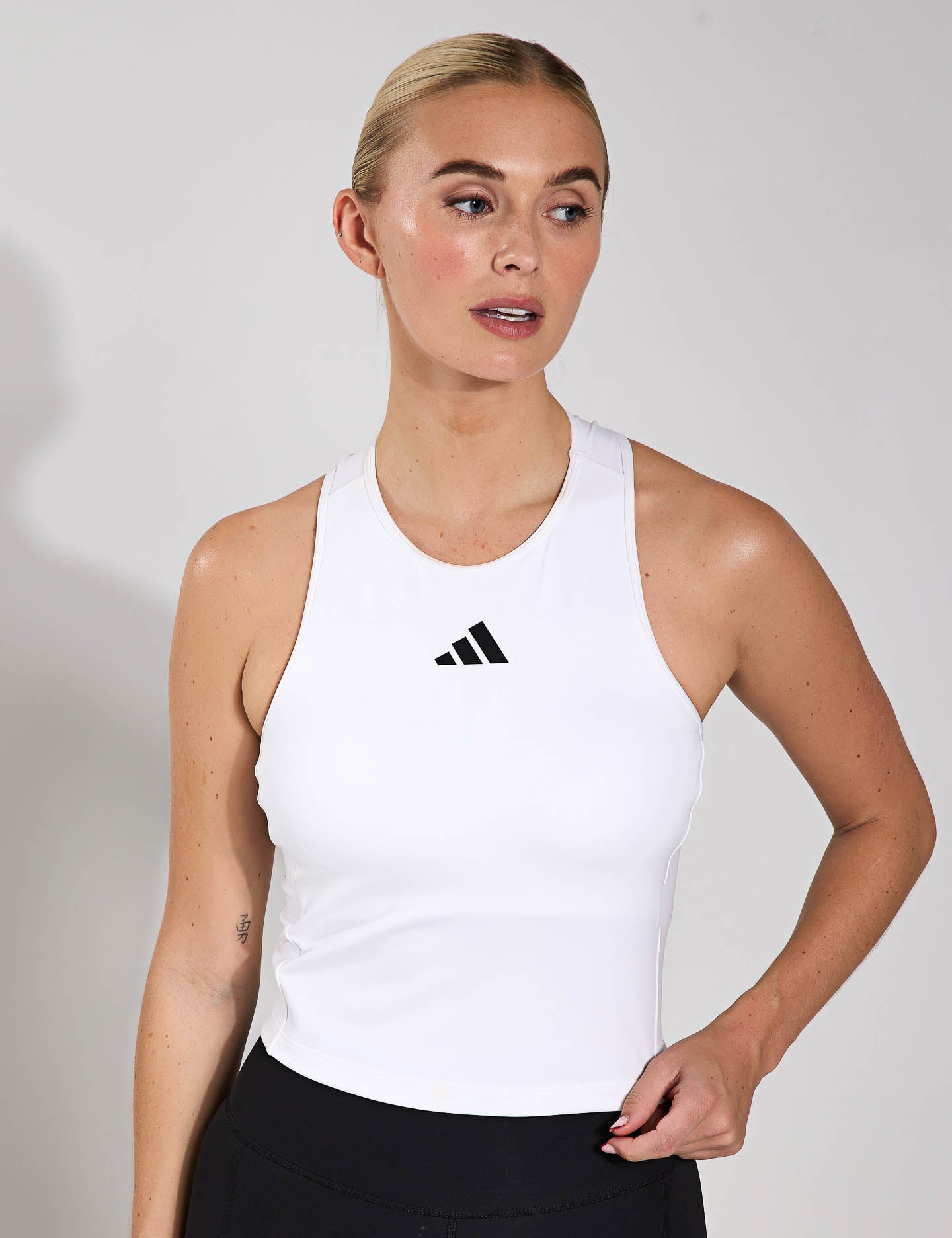 Power 3 Stripes Racerback Bra Tank Top for Women - Comfortable Workout Top with Breathable Fabric - Perfect for Yoga, Running & Gym (White)