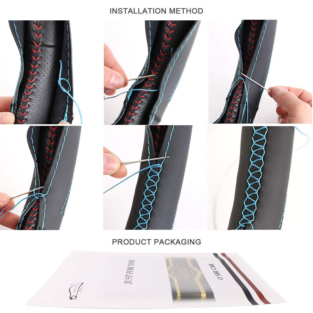19.6 Inch DIY Anti-Slip Artificial Leather Car Steering Wheel Cover with Needles & Thread - Hand Sewing Design for Volvo, Mercedes, Actros - Perfect for Long Drives & Winter Protection (Black)
