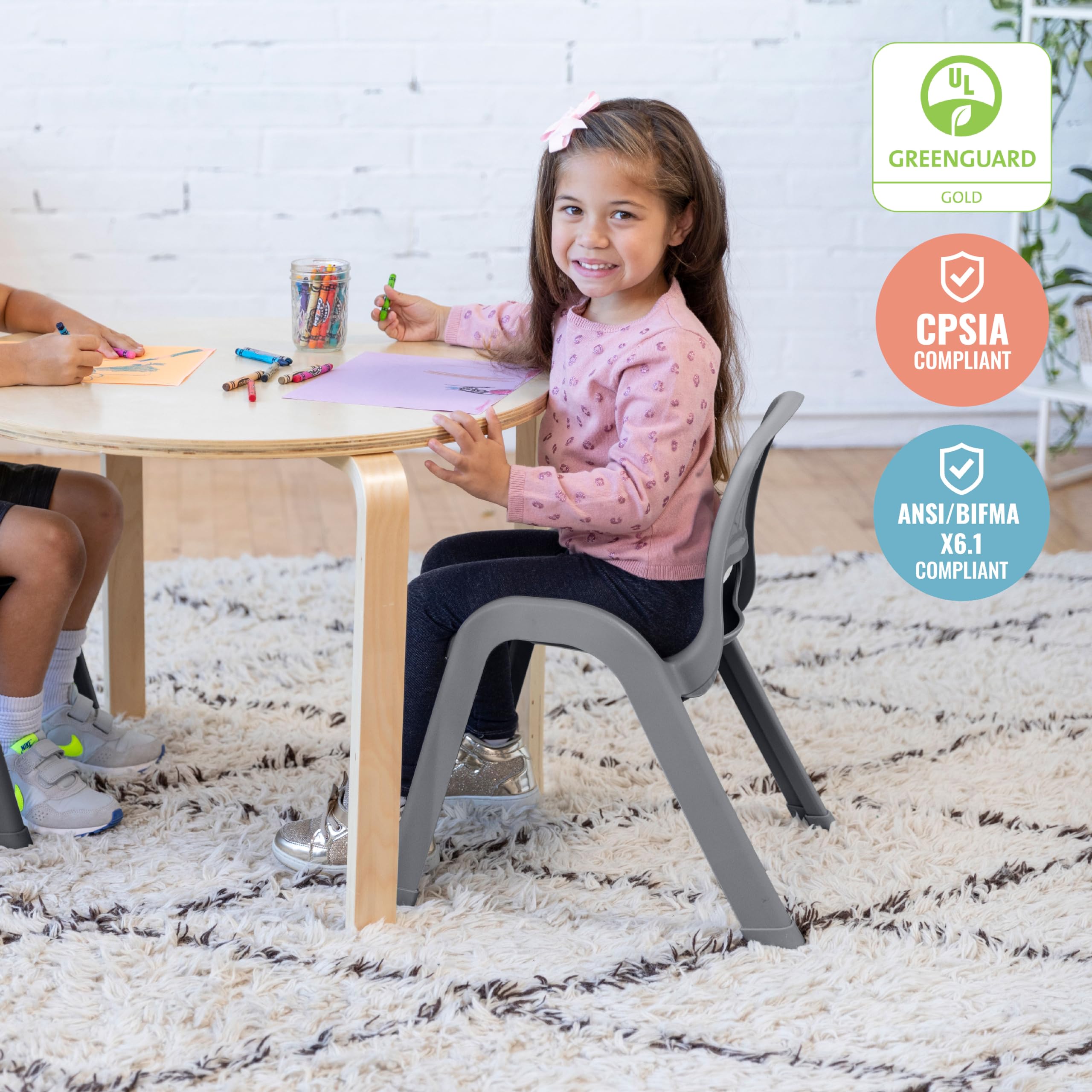 ECR4Kids SitRight Classroom Chairs - 4-Pack Grey Stackable Student Chairs for School, Daycare & Home Learning - Ergonomic Kids Seating Solution
