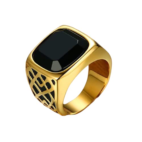 Black Onyx Signet Ring for Women & Men - Gold Black Square Onyx Gemstone Ring, Pinky Ring - Perfect Valentine's Day Gift for Him or Her - Ideal for Weddings, Anniversaries & Formal Occasions