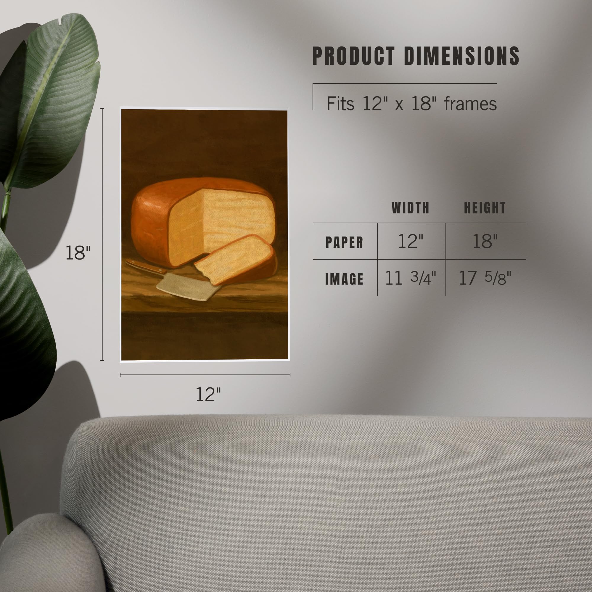 Lantern Press 12x18 Inch Gouda Cheese Oil Painting Art Print - Elegant Wall Decor for Kitchen, Dining Room & Cheese Lover's Home