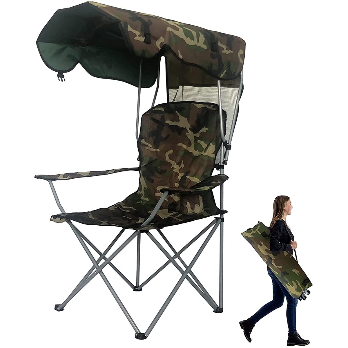 INVENOL Folding Canopy Camping Chair with Hood - Portable Lightweight Beach Chair for Adults, Outdoor Fishing Chair with Cup Holder - Perfect for Camping, Beach, Picnics, Backyard & Outdoor Events