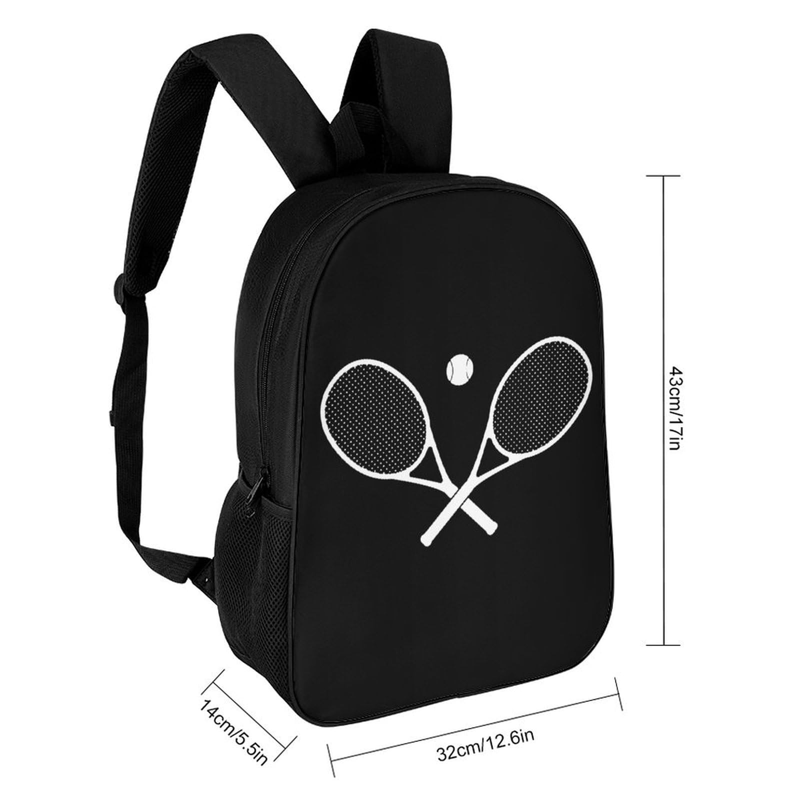 IOEDTHBJ 3D Printed Crossed Racket & Tennis Backpack - 17 Inch Laptop Compartment, Stylish Unisex School & Work Computer Bag for Men & Women - Perfect for Sports, Travel & Daily Commute
