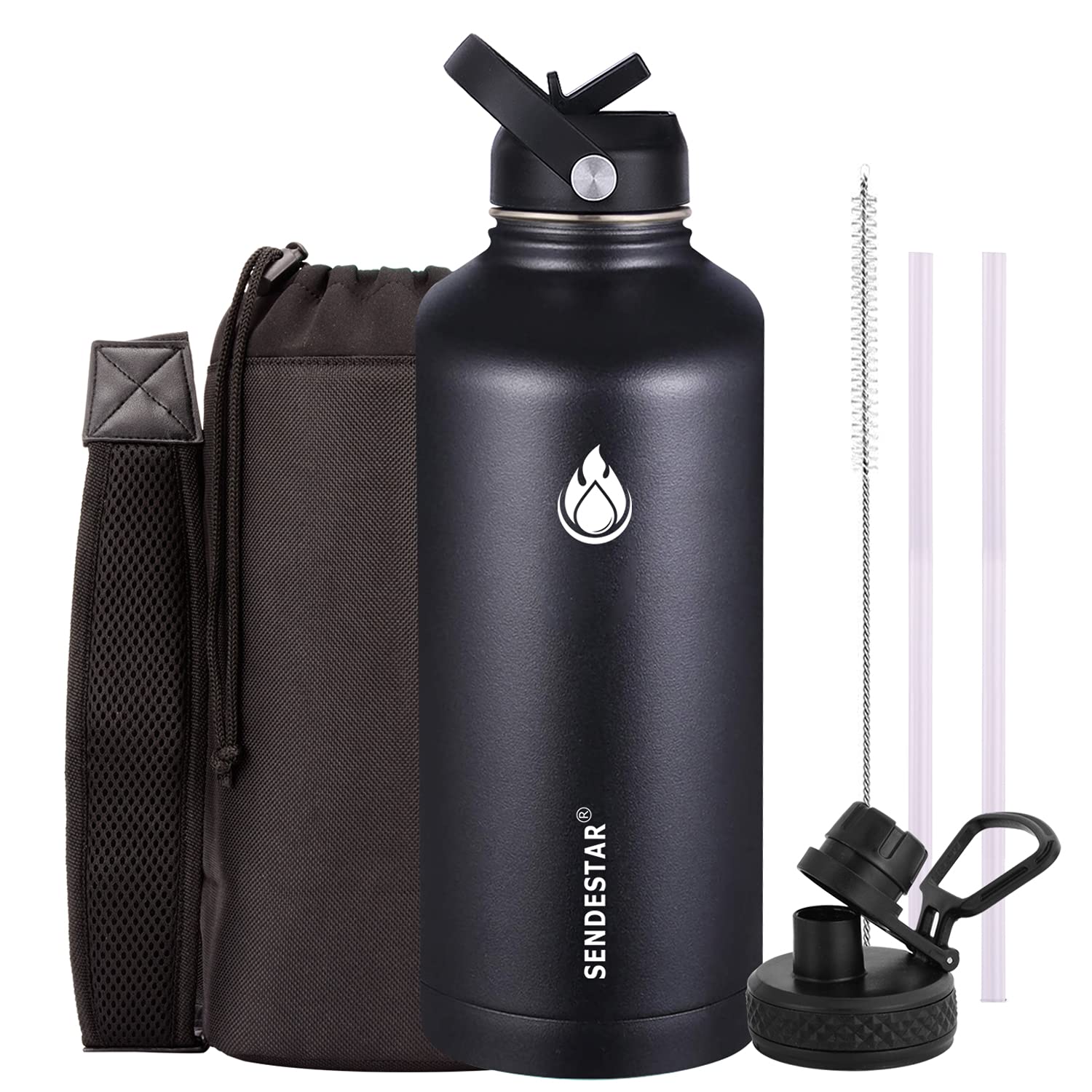 SENDESTAR 87 oz Stainless Steel Water Bottle - Double Wall Vacuum Insulated, Leak Proof, Wide Mouth with Straw Lid - Perfect for Gym, Hiking & Outdoor Activities (Black)