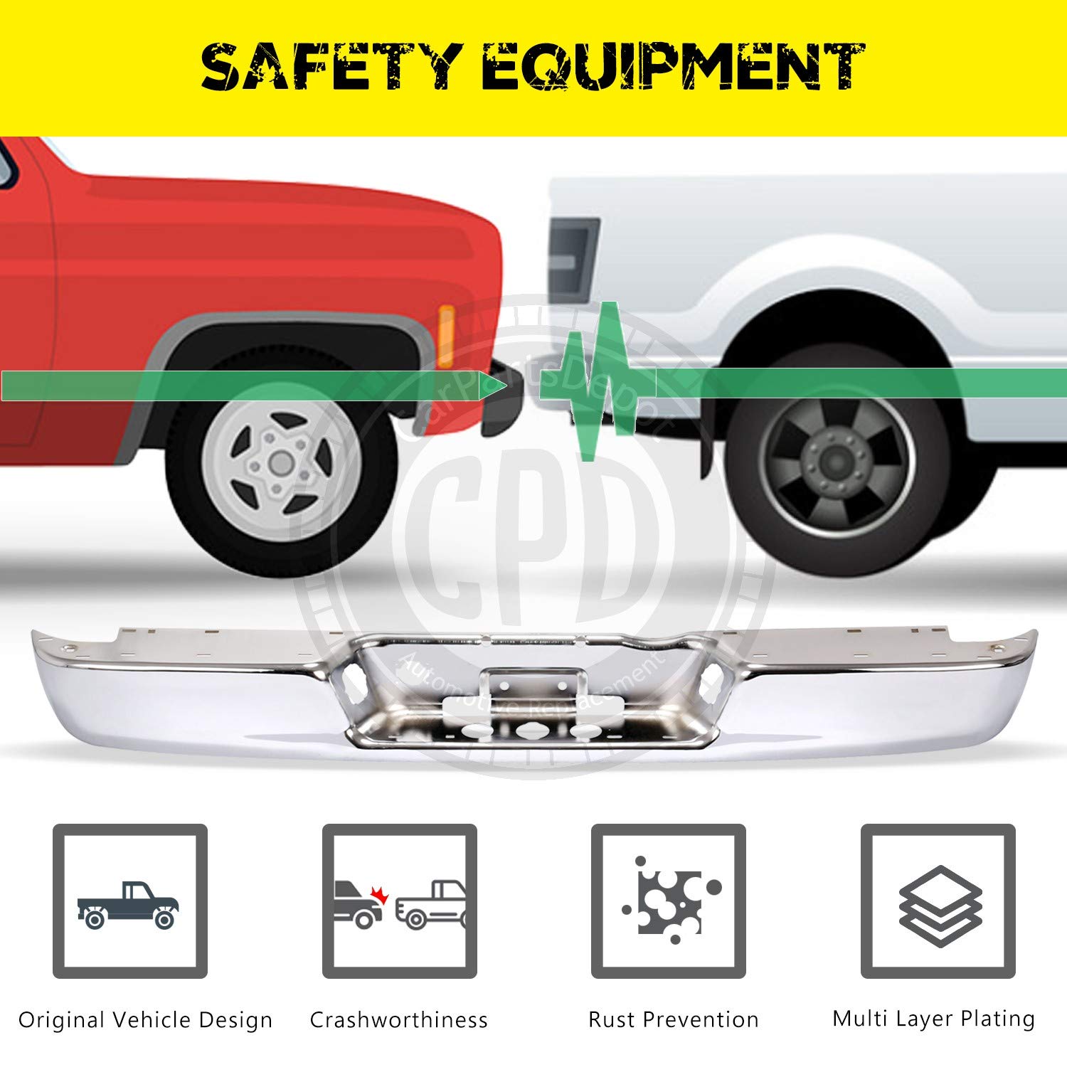 Chrome Steel Rear Bumper Face Bar Compatible with 2002-2009 Dodge Ram 1500/2500/3500 - Replacement for CH1102371 & 68004420AA - Perfect for Truck Upgrades & Off-Road Protection