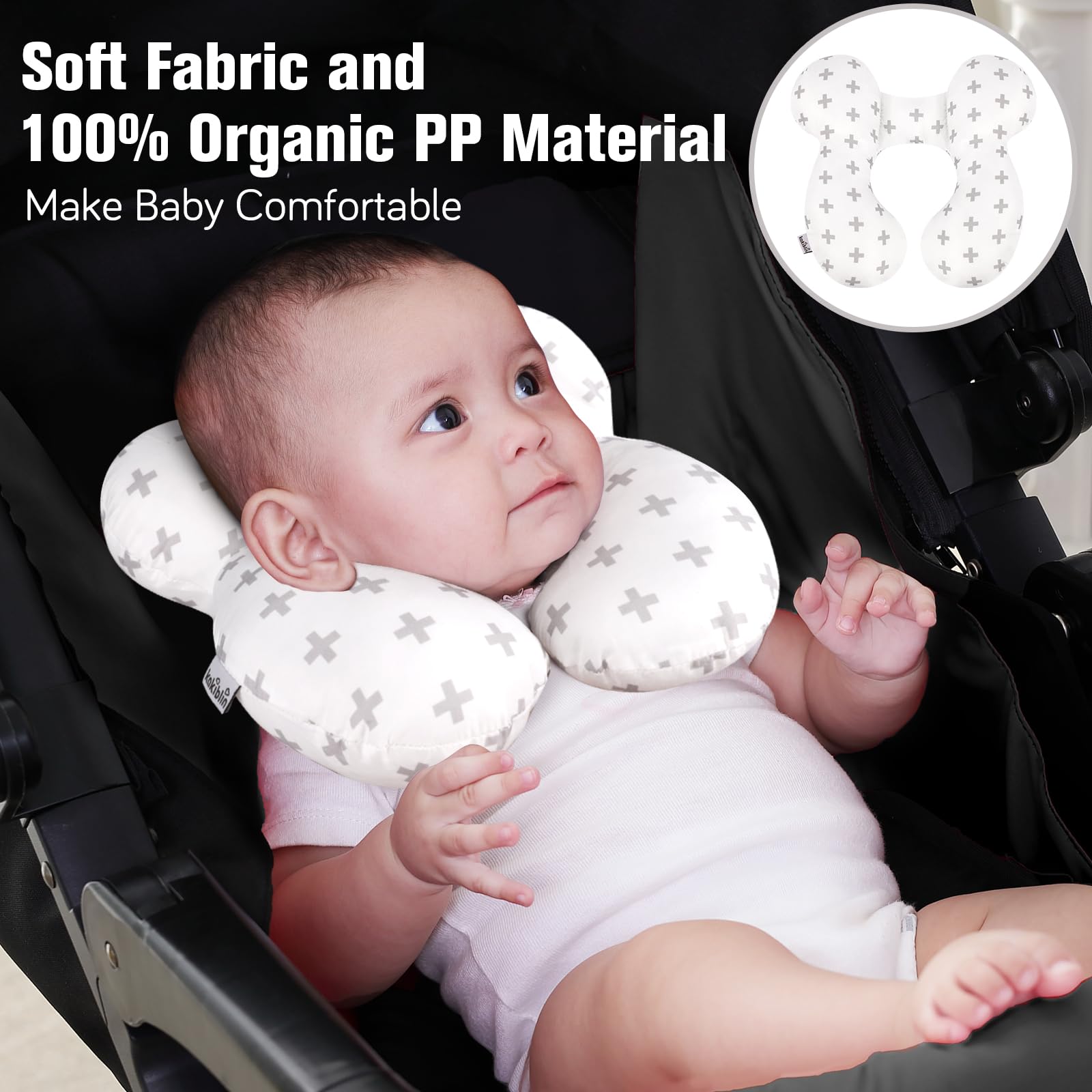 KAKIBLIN Baby Travel Pillow - Upgraded Neck Support Pillow for Car Seat & Stroller - Soft Head Support Cushion for Toddlers & Infants - Perfect for Road Trips, Airplane Travel & Daily Use (Twig)