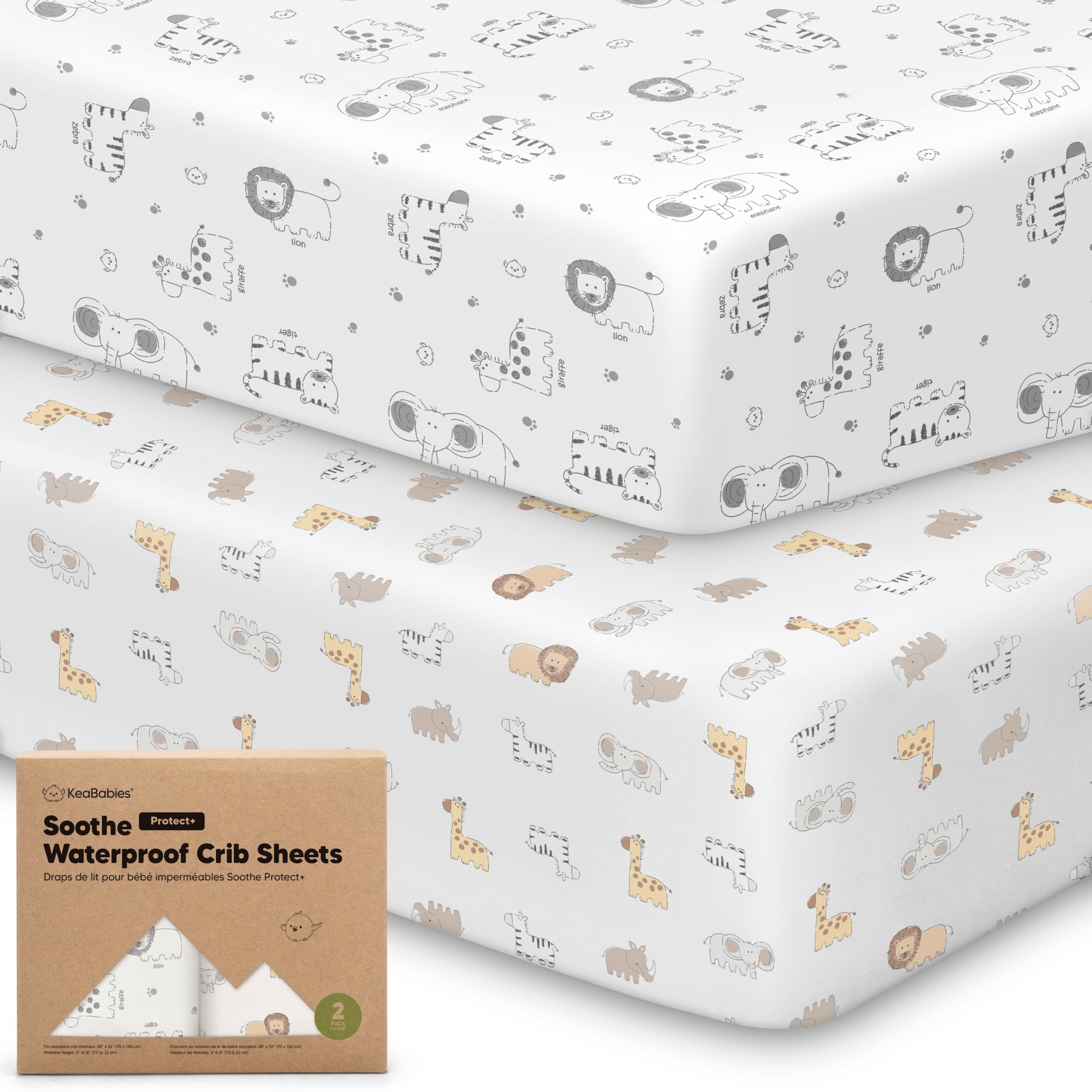 2-Pack Organic Cotton Waterproof Fitted Crib Sheets for Baby Boys & Girls - 52