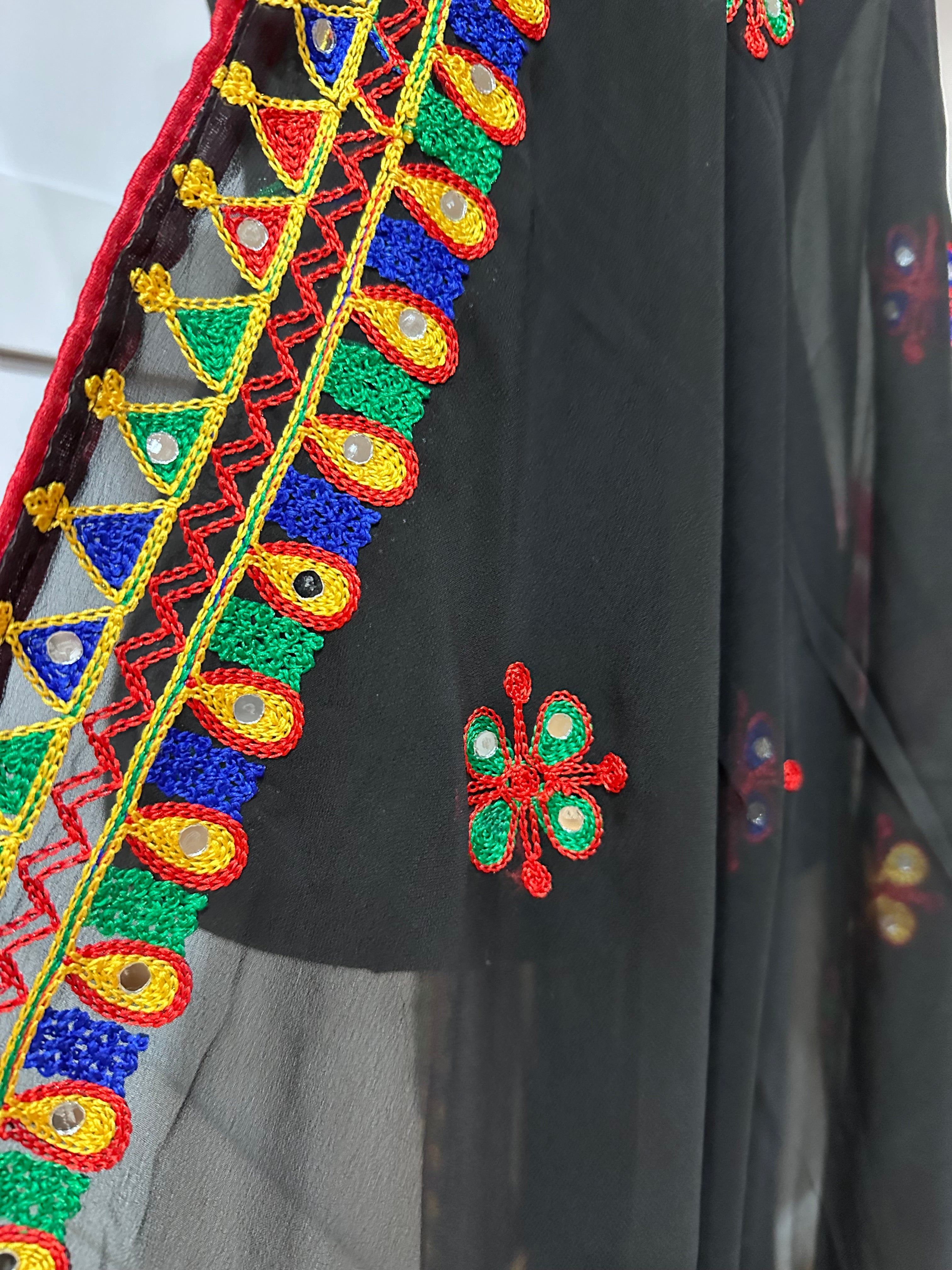 Navaratri Dupatta Scarf - Elegant Black Chiffon Dupatta for Women | Perfect for Festivals, Weddings & Traditional Outfits