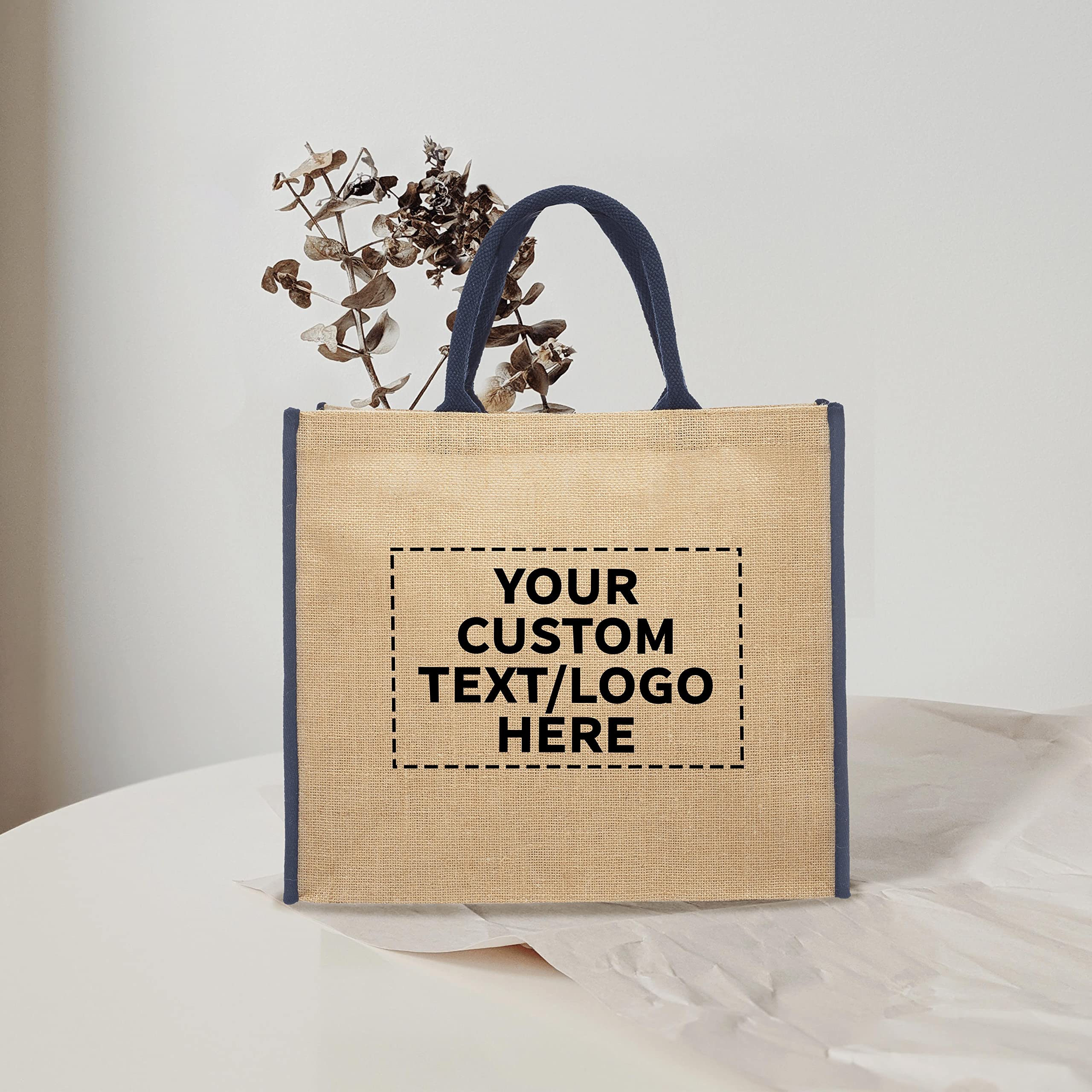 Custom Fresno Eco-Friendly Jute Tote Bags - Bulk Pack of 50 Personalized Reusable Shopping Bags | Perfect for Trade Shows, Grocery Shopping, Outdoor Events & Corporate Gifts - Blue