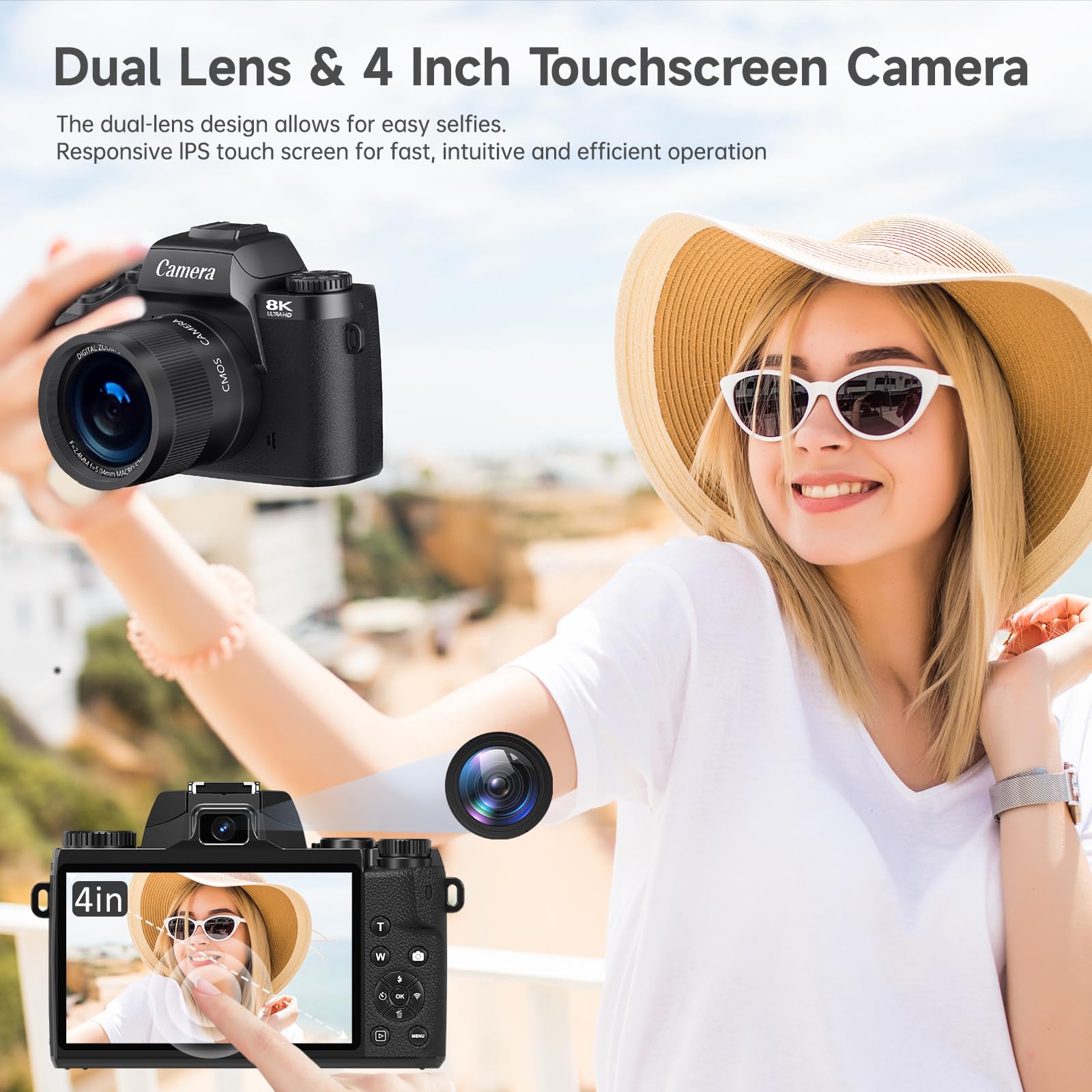 8K Digital Camera for Photography & Vlogging - 16X Zoom WiFi Touchscreen Camera with Autofocus, 3000mAh Battery, Dual Lens, 32GB TF Card - Perfect for YouTube Content Creation, Travel Vlogging & Professional Photography (Black)