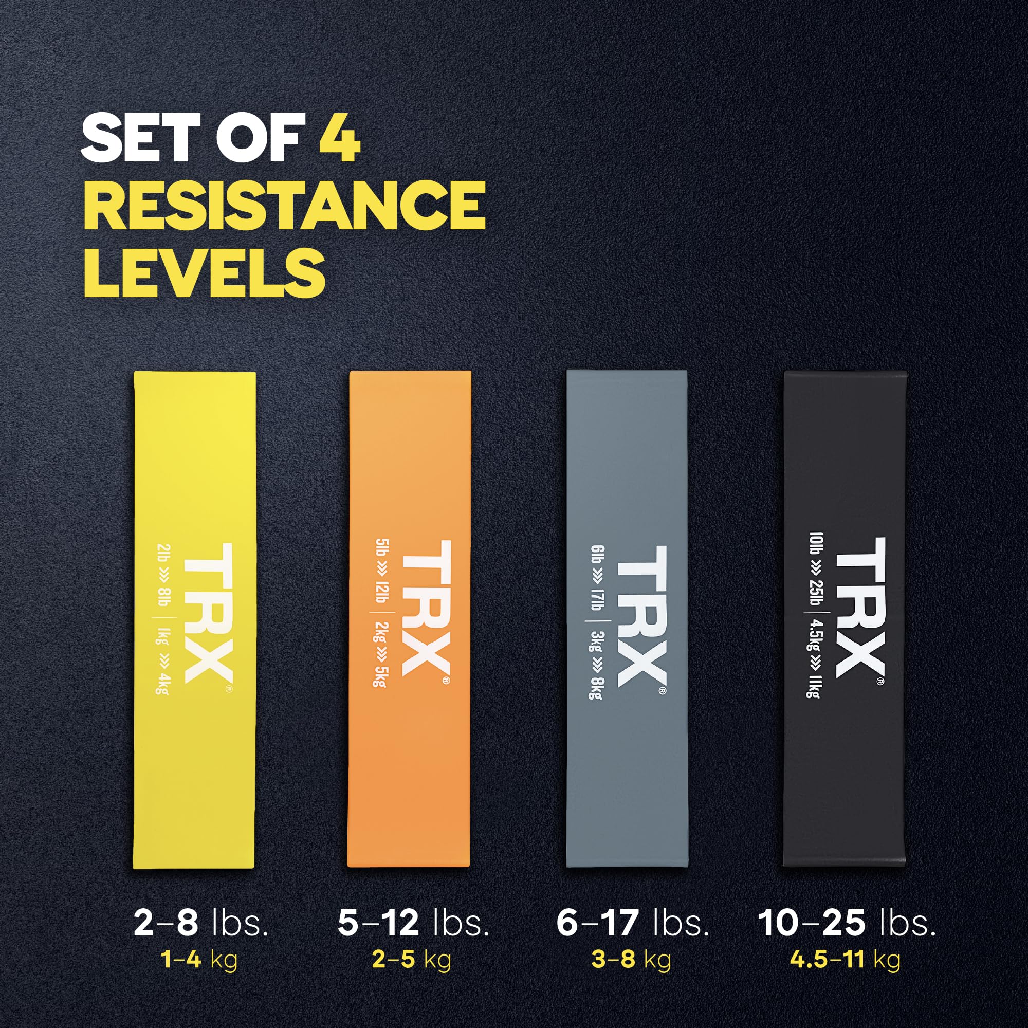 TRX Training Exercise Bands Set of 4 - Portable Resistance Bands for Strength Training, Home & Gym Workouts - Enhance Exercise Intensity for Men & Women - Perfect for Yoga, Pilates, and Full-Body Fitness Routines