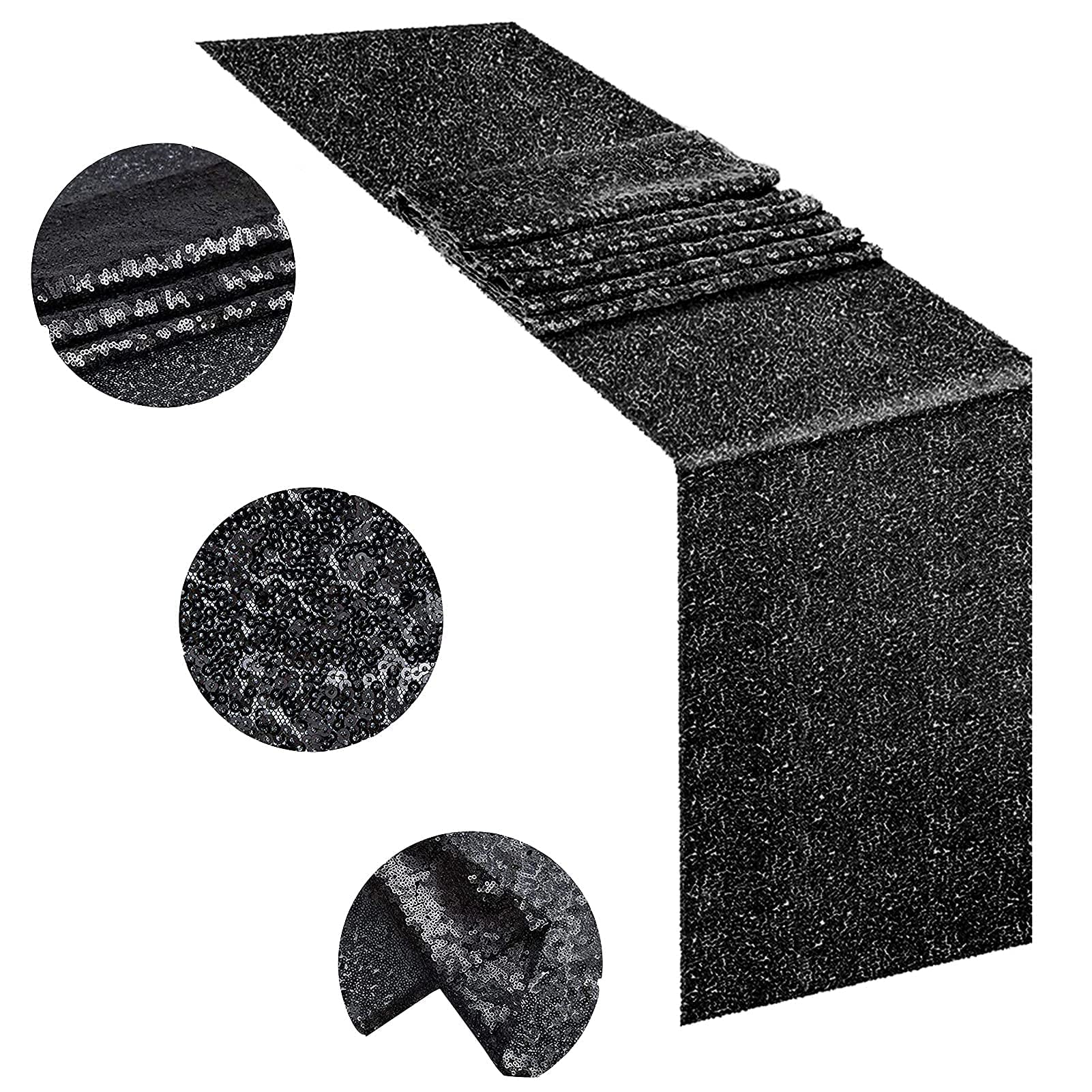12 Pack Black Sequin Table Runner 12