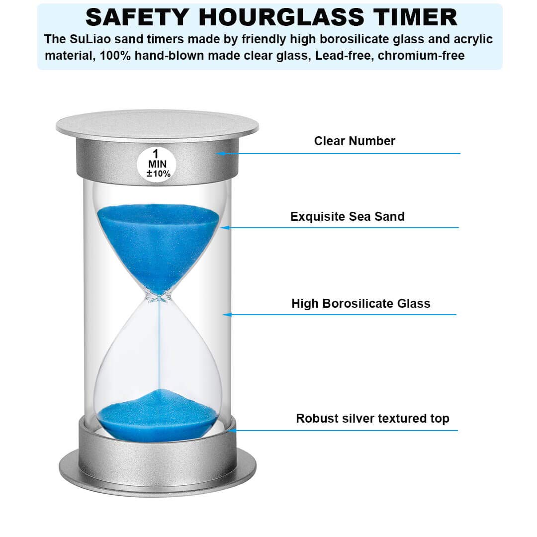 1 Minute Blue Sand Timer - Plastic Hourglass Sand Clock for Kids, Games, Classroom, Kitchen & Home Decor | Perfect for Board Games, Cooking, Meditation & Time Management Activities