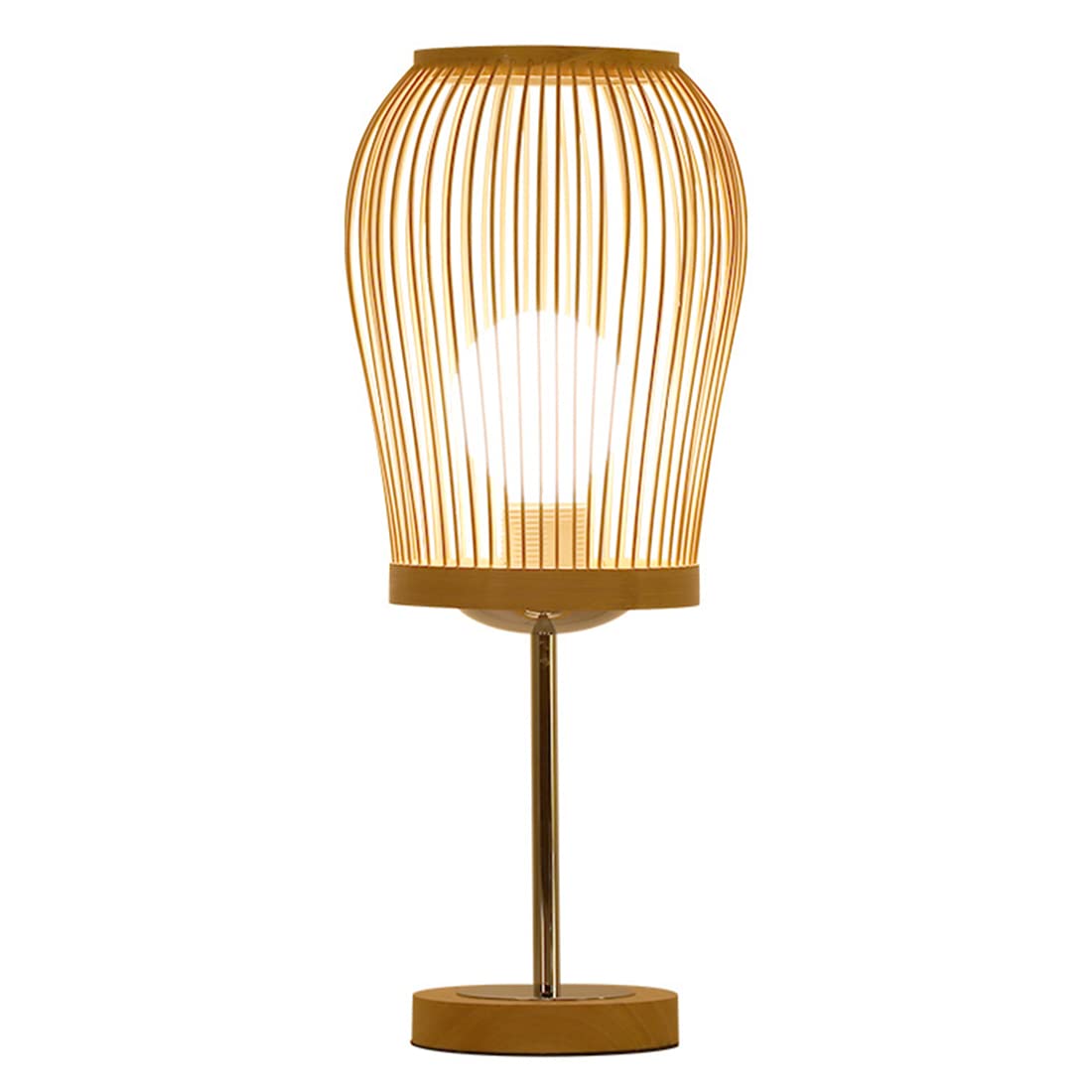Handmade Japanese Lantern Bamboo Table Lamp with Natural Wooden Base - Eye-Caring Bedside Night Light for Bedroom, Study Room & Home Decor | Perfect for Reading, Bookcase Lighting and Cozy Ambiance