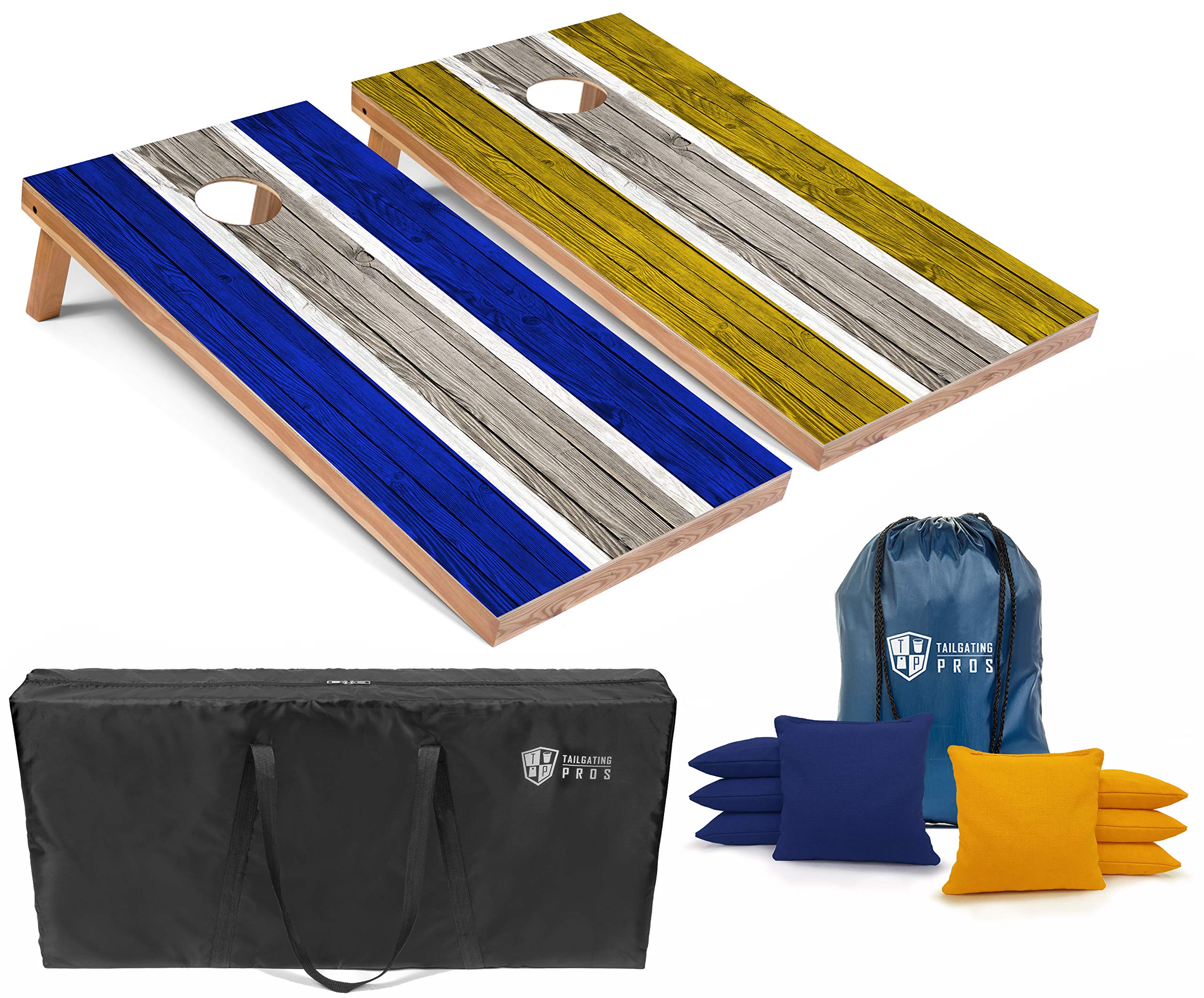 Premium Striped Lightweight Cornhole Board Set with LED Rings - 4'x2' Regulation Size, 8 Bean Bags & Carry Case - Perfect for Tailgating, Backyard Parties, and Outdoor Games (Family Fun, BBQ, Camping)