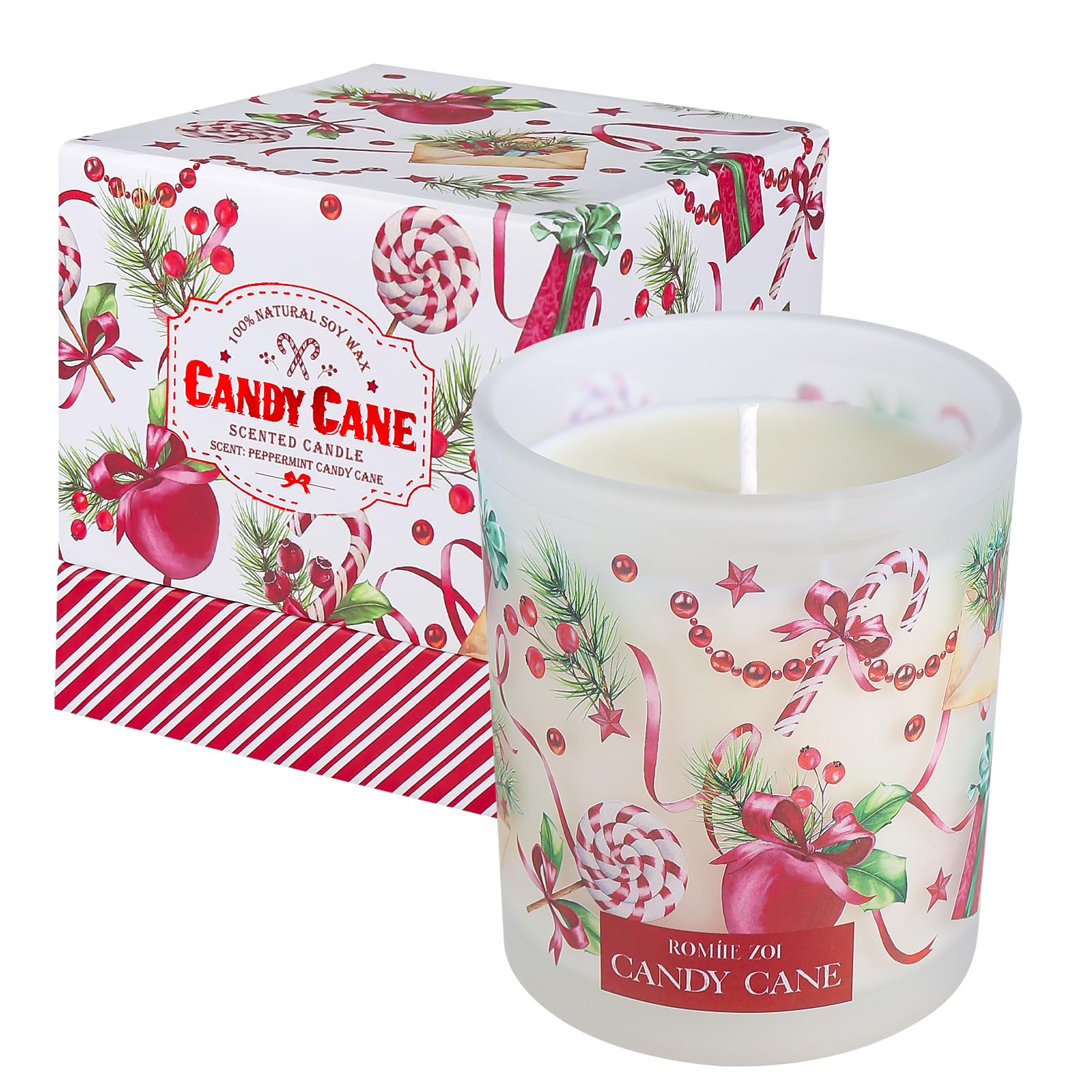 6oz Christmas Scented Soy Wax Jar Candle - Peppermint Candy Cane Aroma with Keepsake Gift Box | Holiday Home Decor, Cozy Winter Ambiance, Perfect Christmas Gift for Family & Friends