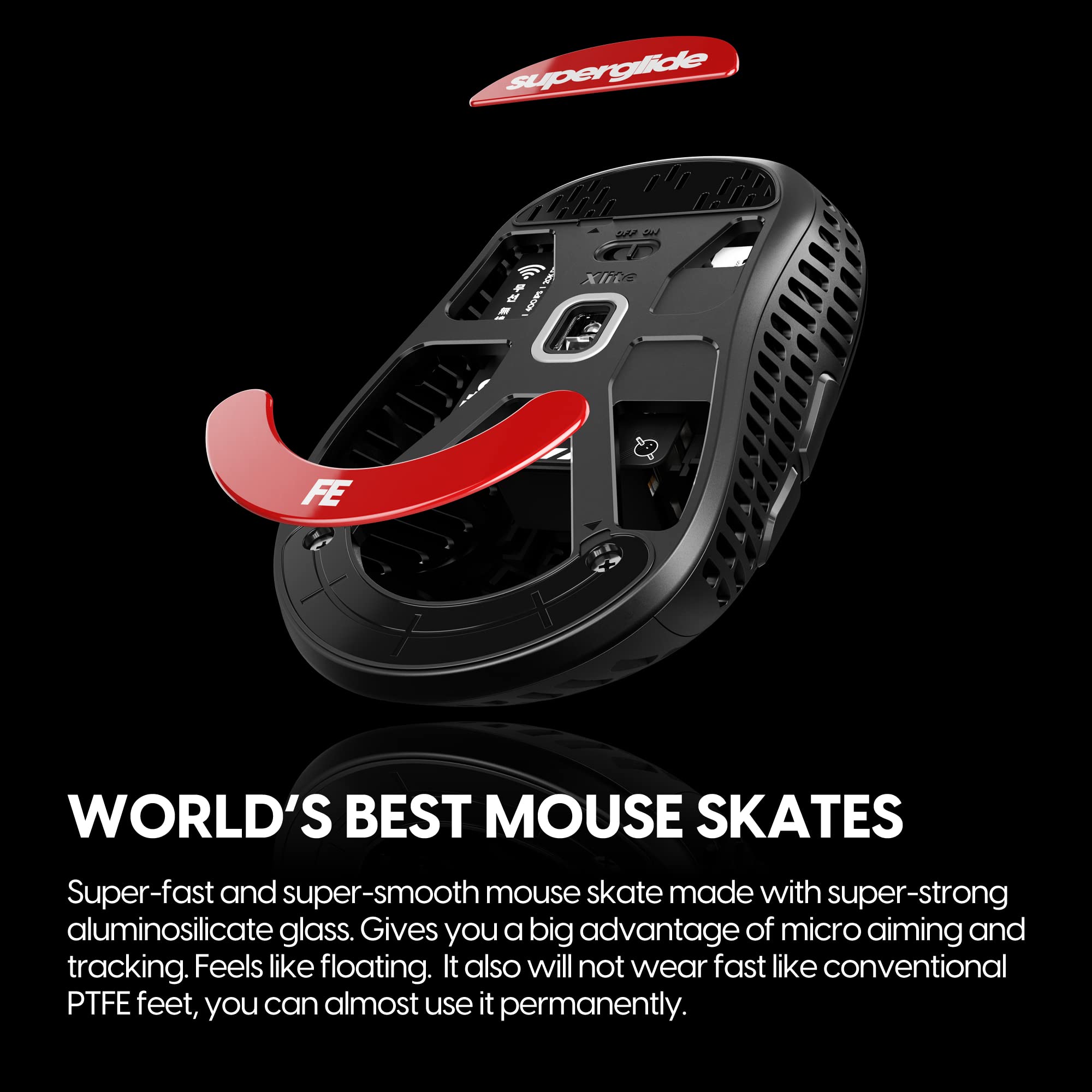 Ultra Smooth Glass Mouse Feet for Pulsar Xlite Wireless V2 & V2 Mini - Superglide Gaming Mouse Skates with Fast Glide & Durable Design (Red) - Perfect for FPS, MOBA & Competitive Esports Gaming