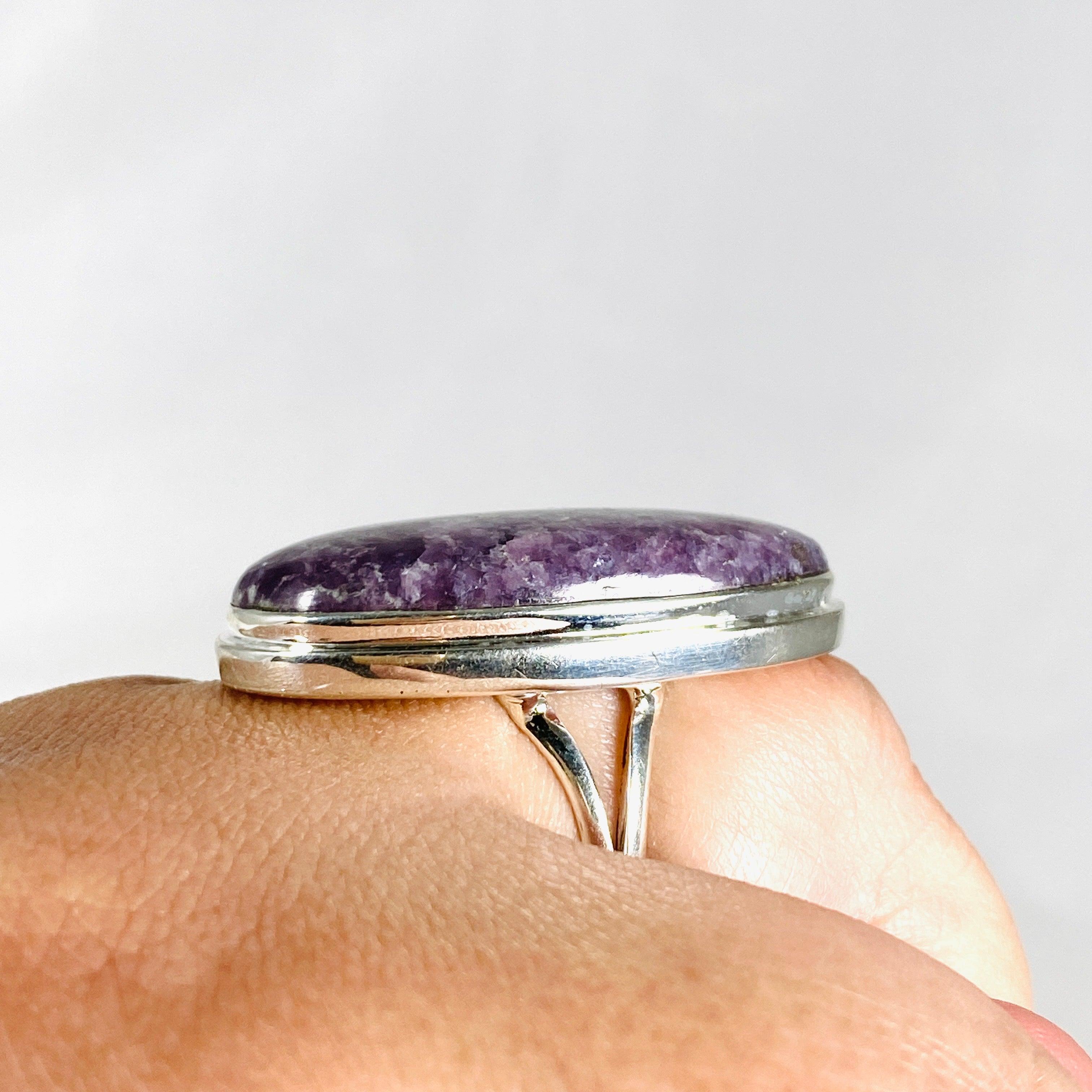 Lepidolite Oval Ring Size 10 for Women - Natural Stone Healing Jewelry for Stress Relief & Emotional Balance - Perfect for Meditation, Yoga & Spiritual Practices KRGJ3072